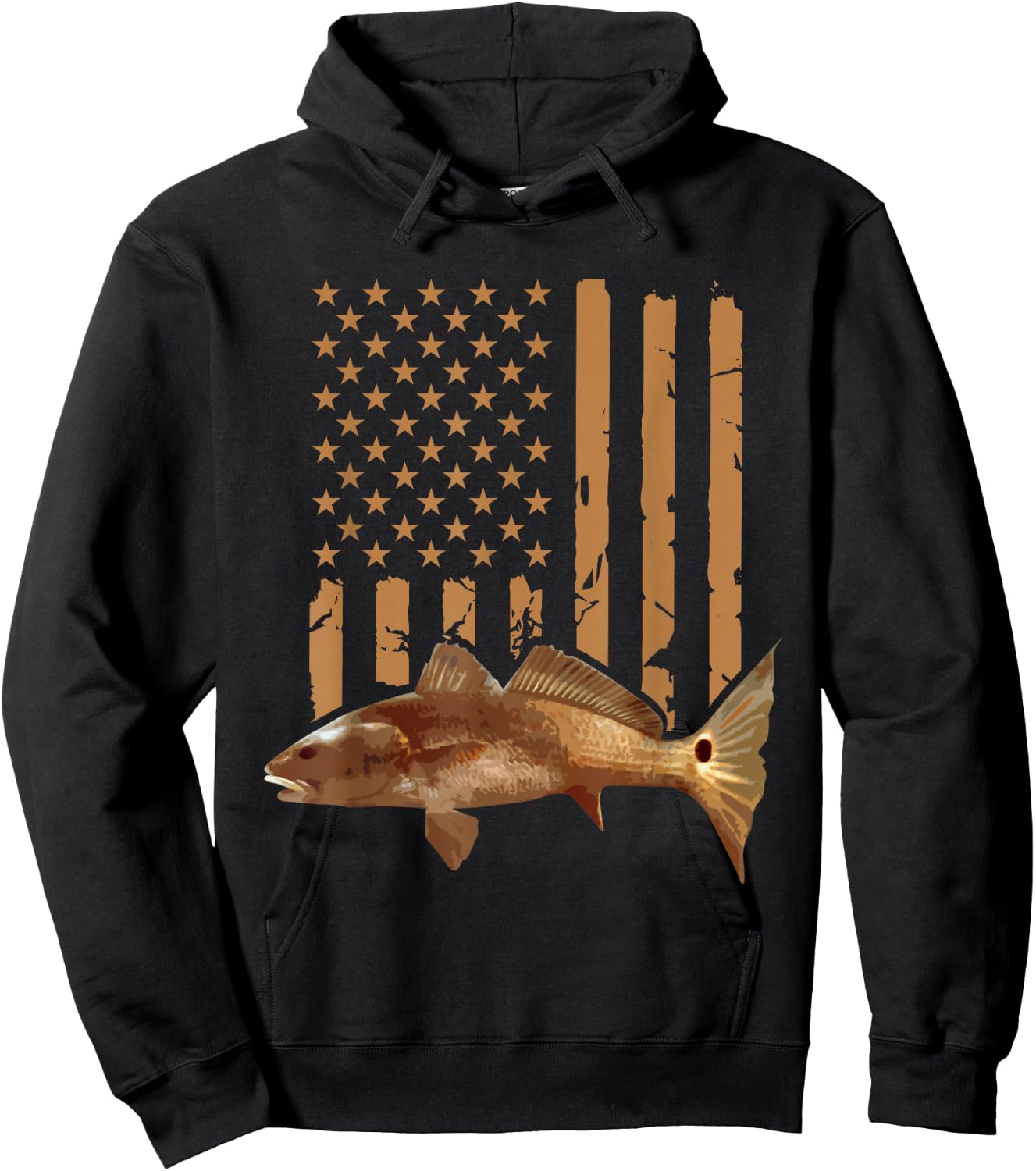 Redfish Fishing Red Drum Tailing USA American Flag Fisherman Hoodie - Hoodie | Black