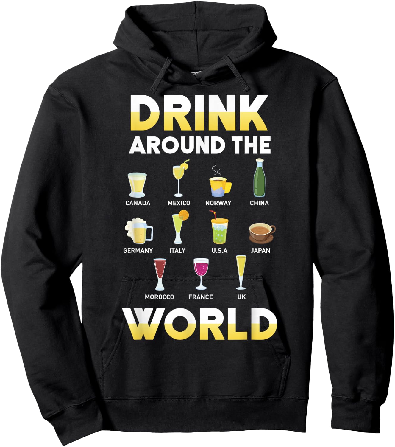 Funny Alcohol Around the World Drink Travel Gift Hoodie - Hoodie | Black