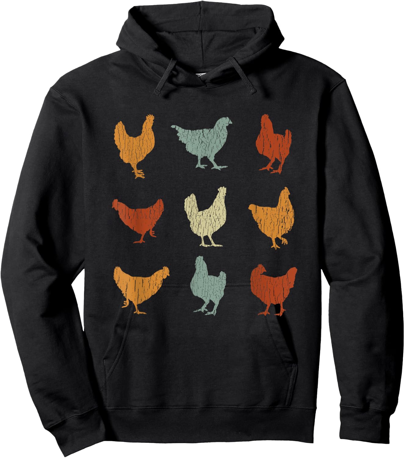Cool Retro Domesticated Birds Animal Lover Outfit Vintage Chickens Funny Cute Farm Pet Owner Gift -Adults Black Small Classic Fit Short Sleeve Cotton Blend Chicken-Print Hoodie - Hoodie | Black