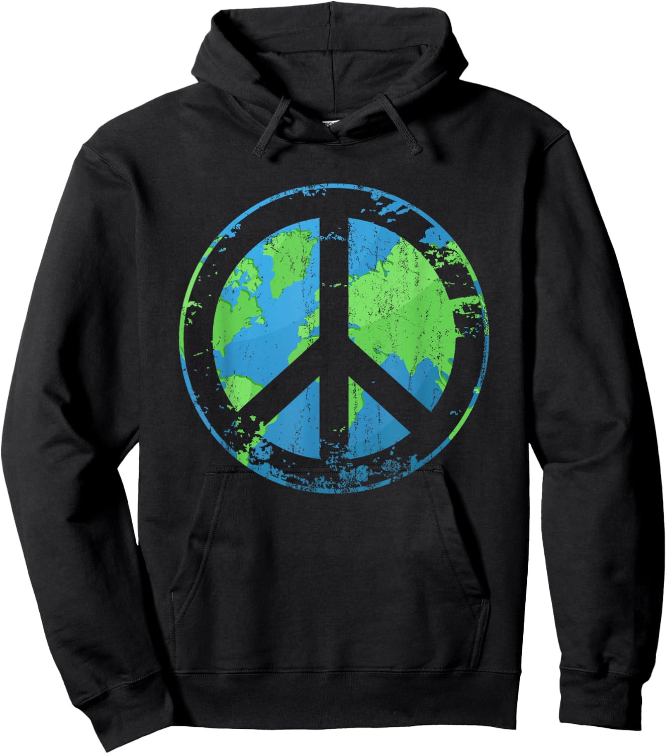 Distressed Peace On Earth Retro 60s 70s Hippie Kindness Hoodie - Hoodie | Black