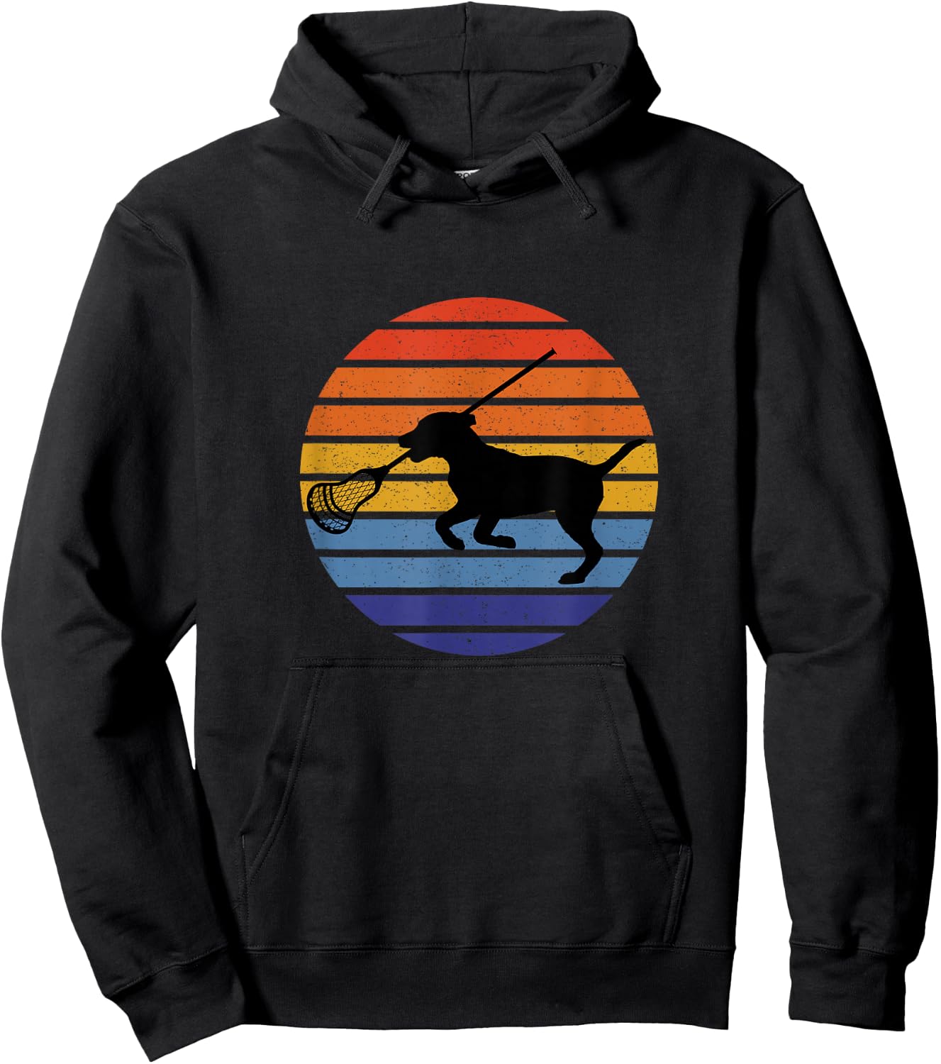 Lacrosse Dog Lover Silhouette, Retro Vintage Lax Sunset Women Kids Hoodie - Hoodie | Black