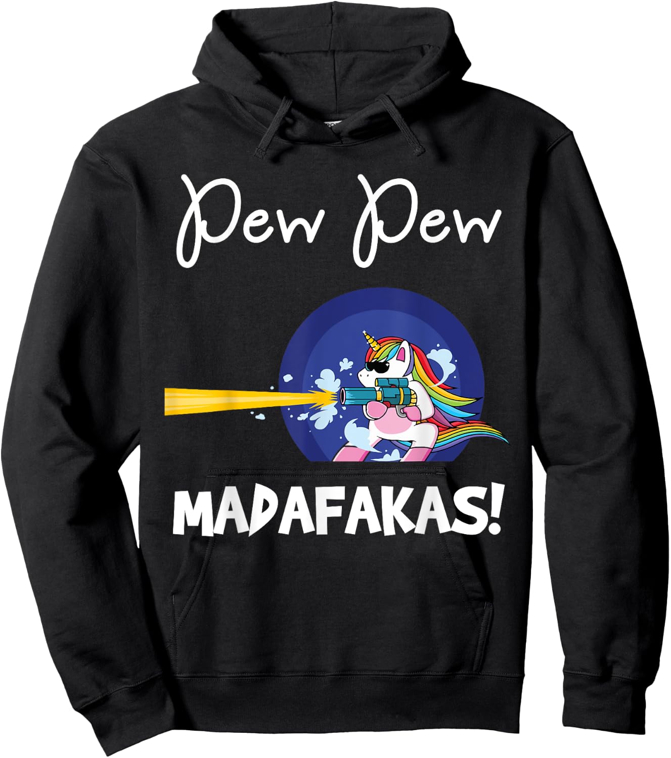 PEW Madafakas Funny fantasy Unicorn With Gun White Hoodie - Hoodie | Black