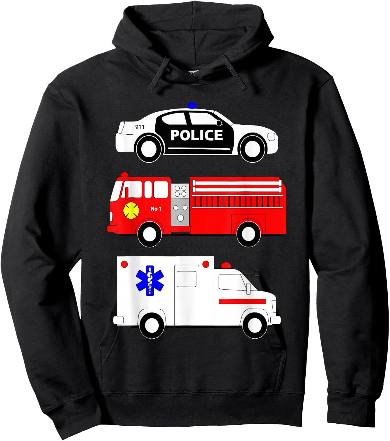 Police Car Fire Truck Ambulance First Responders Design Hoodie - Hoodie | Black