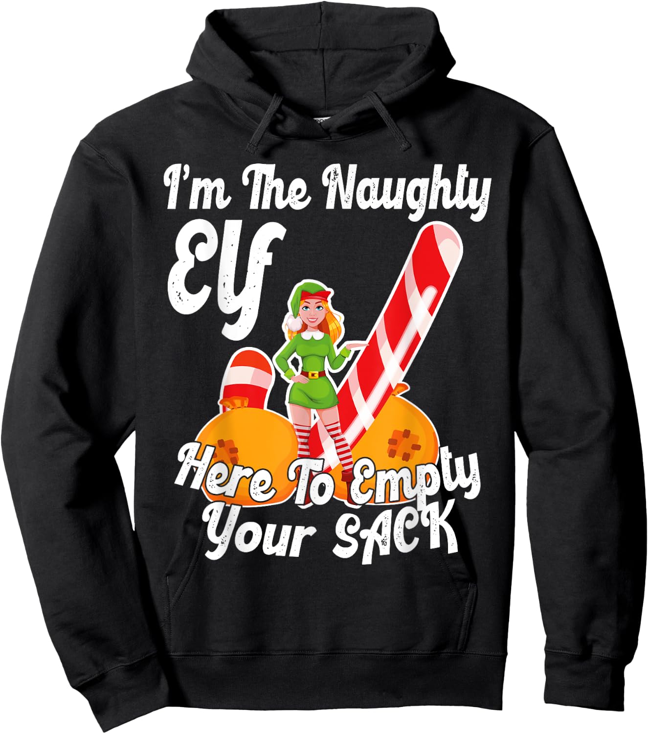 Sexy Elf Here Empty Your Sack Rude Naughty Christmas Candy Hoodie - Hoodie | Black