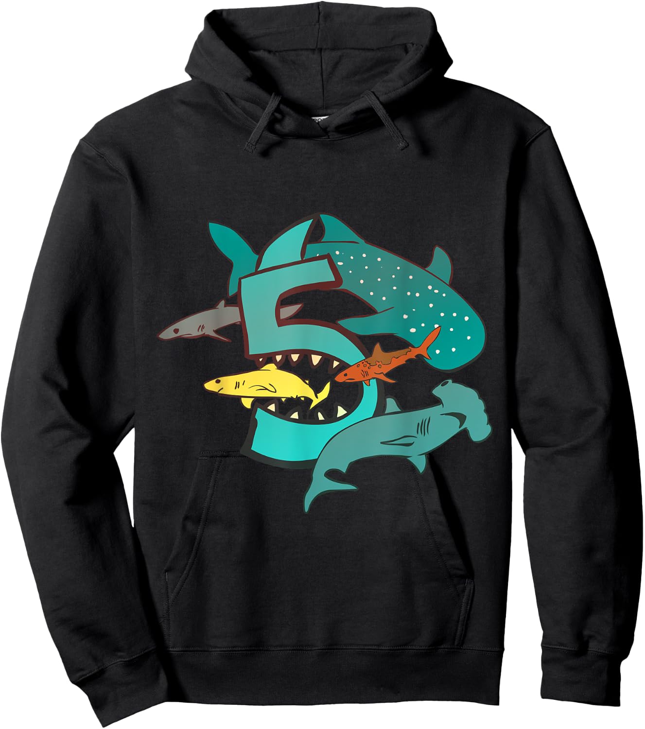 Shark 5th Birthday 5 Year Old Birthday Kids Boys Girls Hoodie - Hoodie | Black