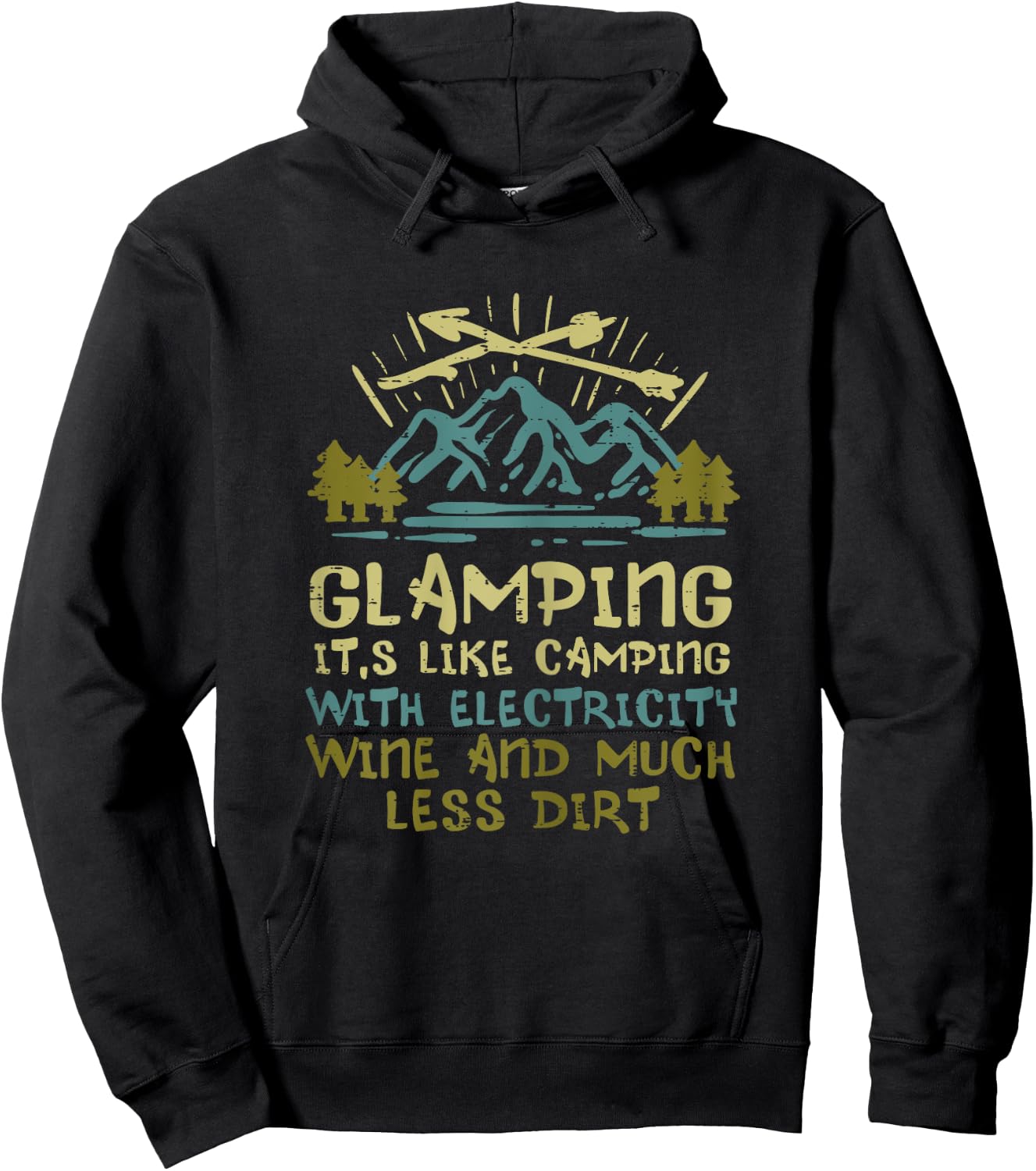 Glamping Camping With Electricity Wine Funny Camper Women Hoodie - Hoodie | Black