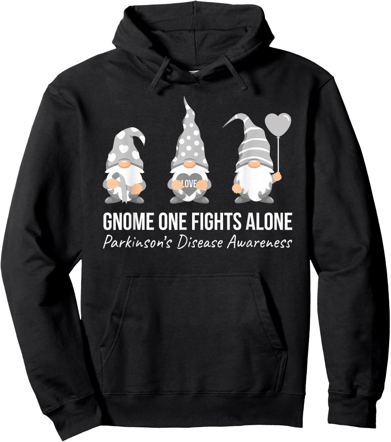Gnome One Fights Alone T Shirt Parkinsons Awareness Ribbon Hoodie - Hoodie | Black