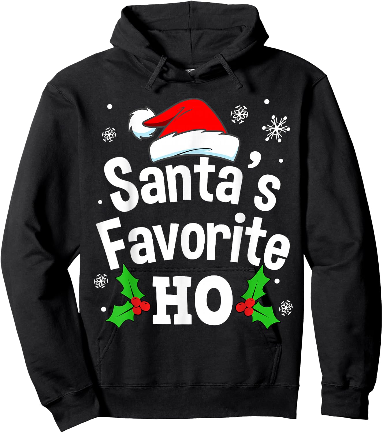 Funny Christmas Santa's Favorite Ho Naughty Pajama Black Adult Cotton Polyester Short Sleeve Small Hoodie - Hoodie | Black