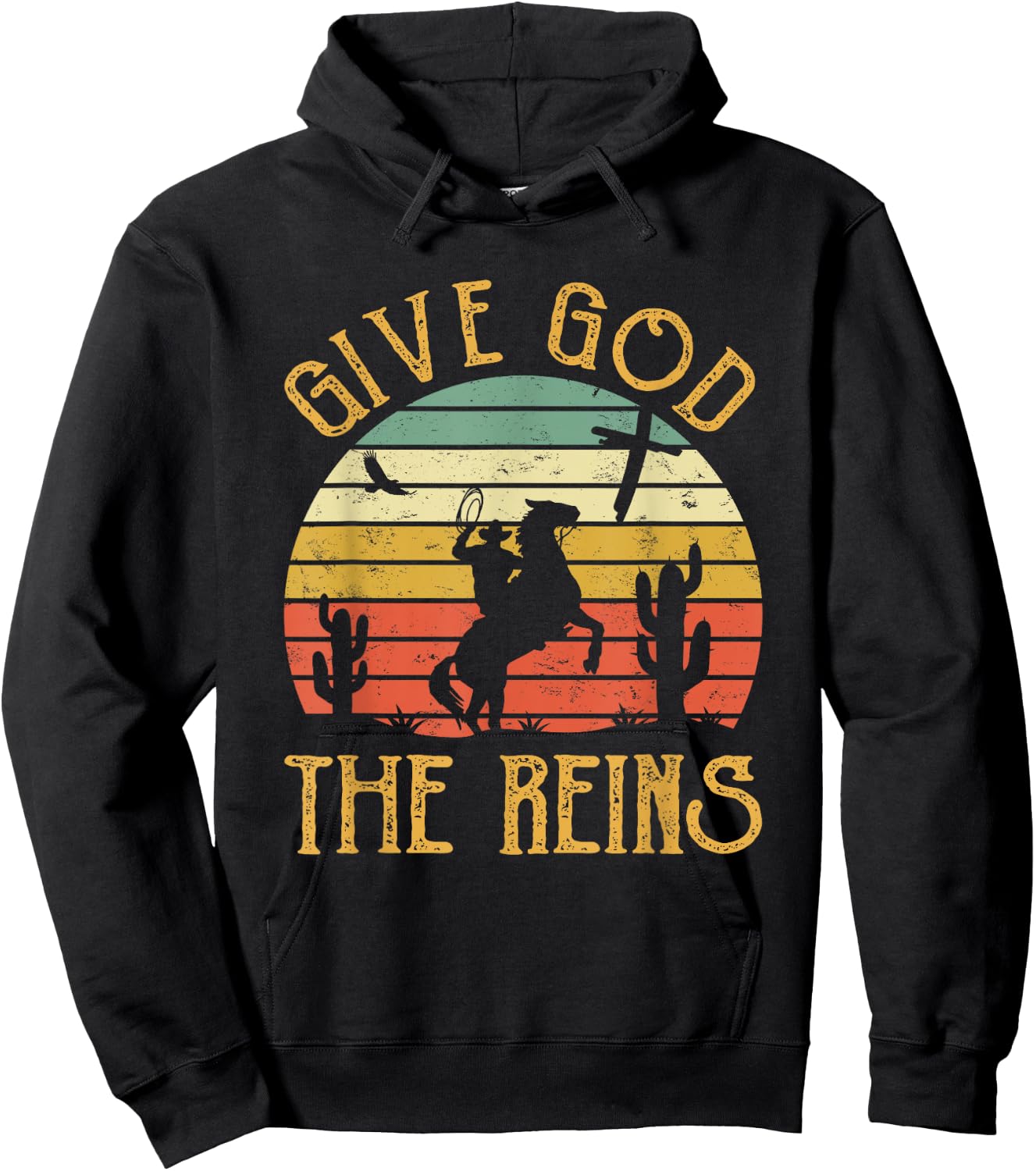 Give God The Reins Shirt Funny Cowboy Riding Horse Christian Hoodie - Hoodie | Black
