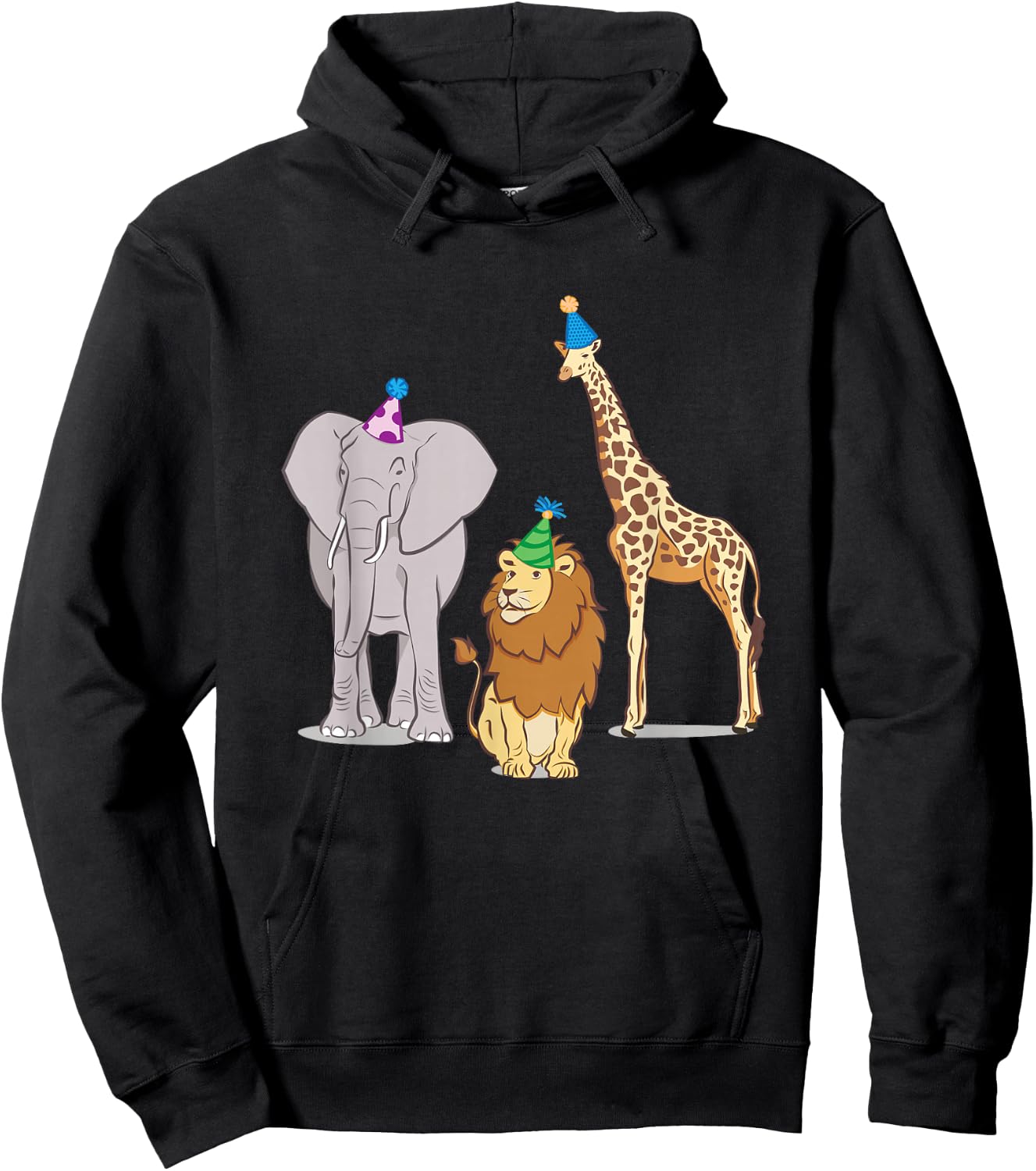 Party Animal Theme! Elephant, Giraffe & Lion! Hoodie - Hoodie | Black