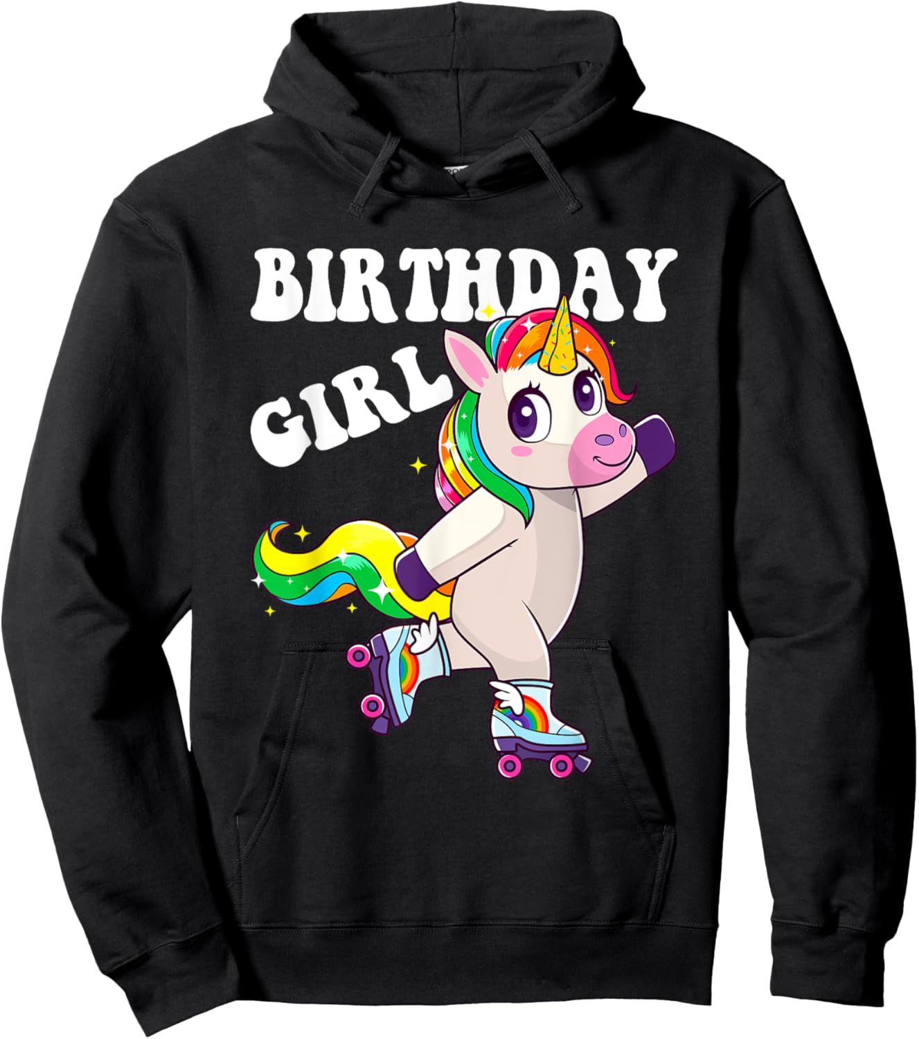 Roller Girl Unicorn Retro Birthday Rolling Skates Girls Kids Hoodie - Hoodie | Black