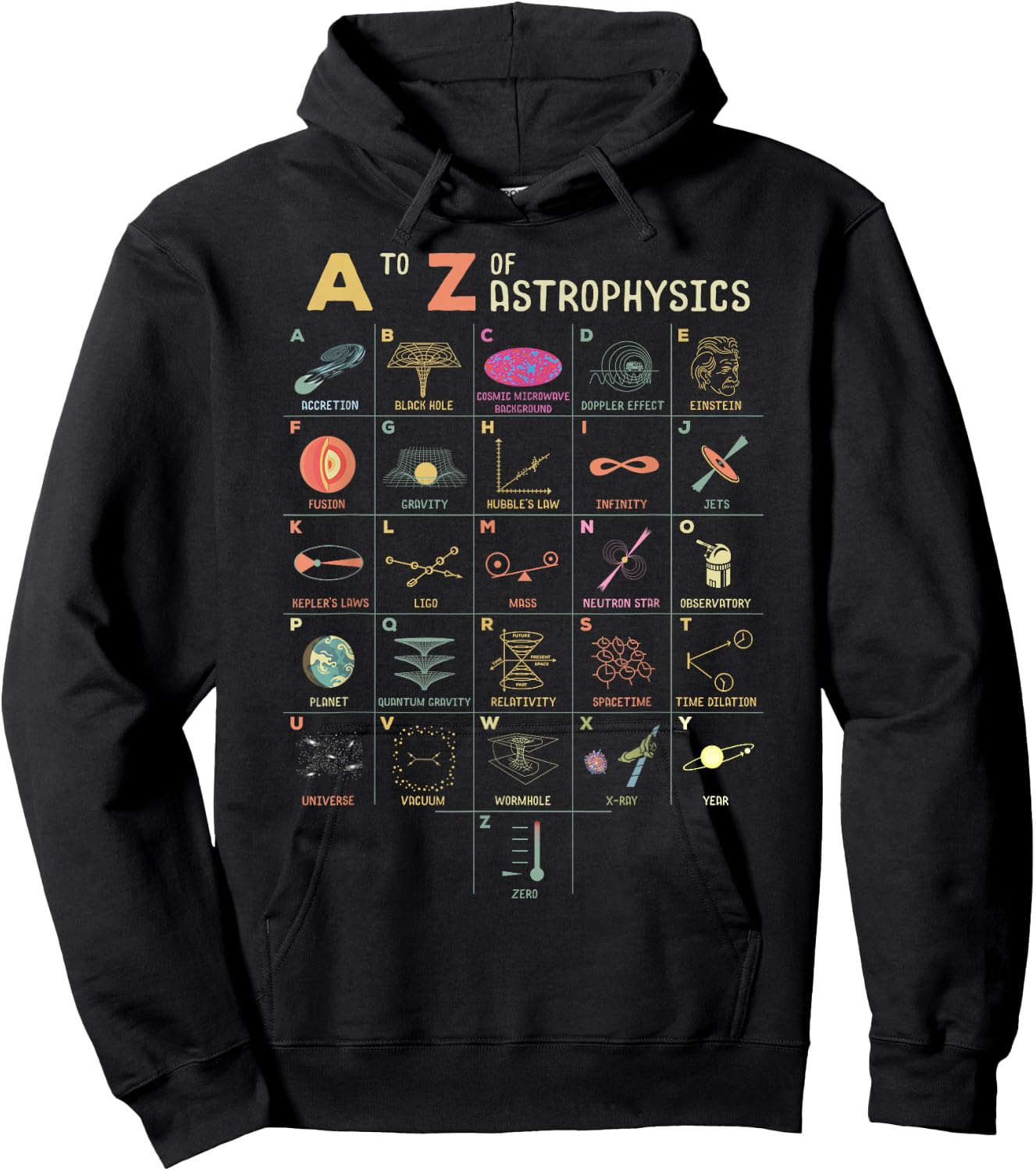 A to Z Astrophysics Funny objects in space science Hoodie - Hoodie | Black