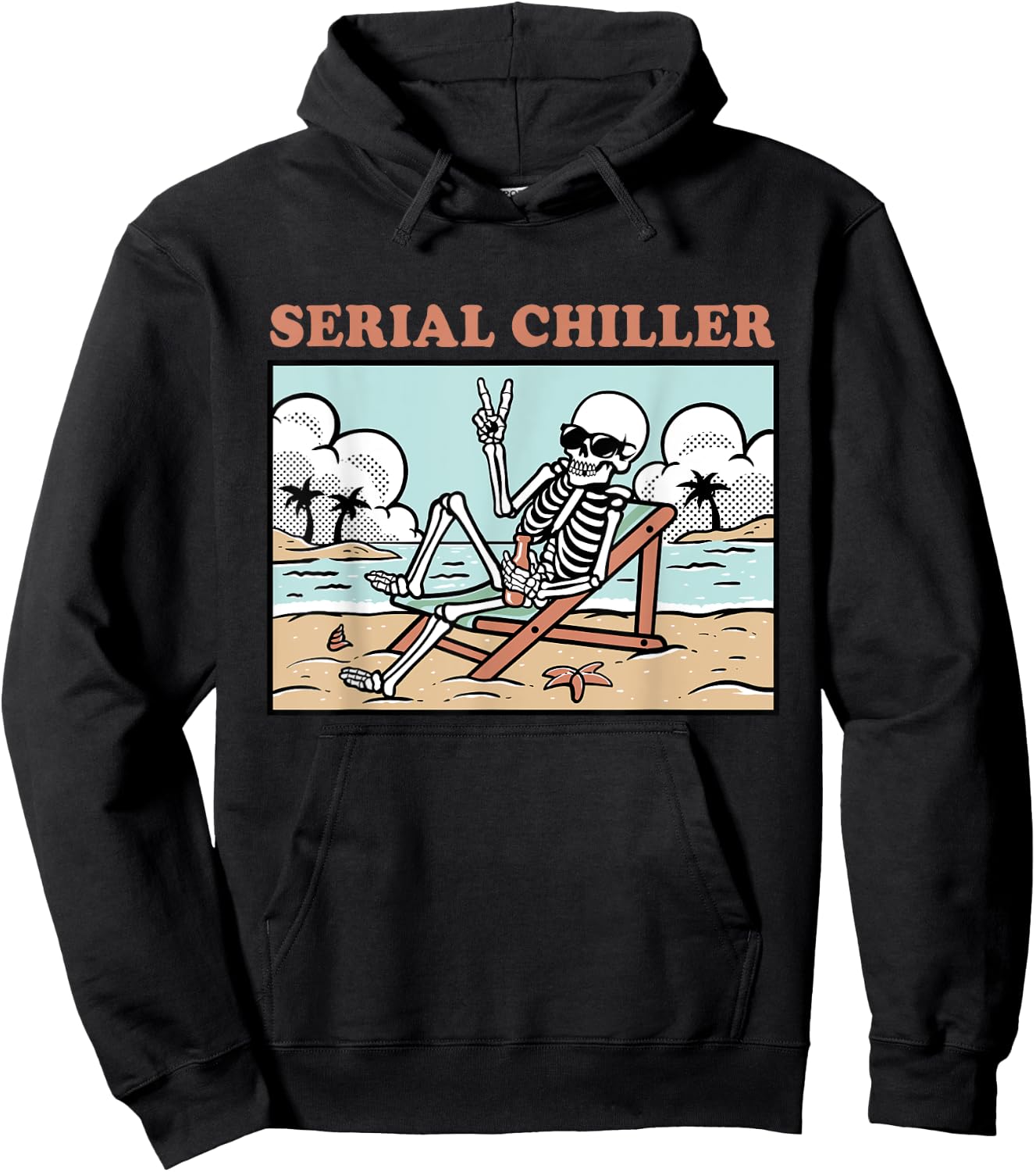 Funny Skeleton Relaxing Vacation Retirement Serial Chiller Hoodie - Hoodie | Black