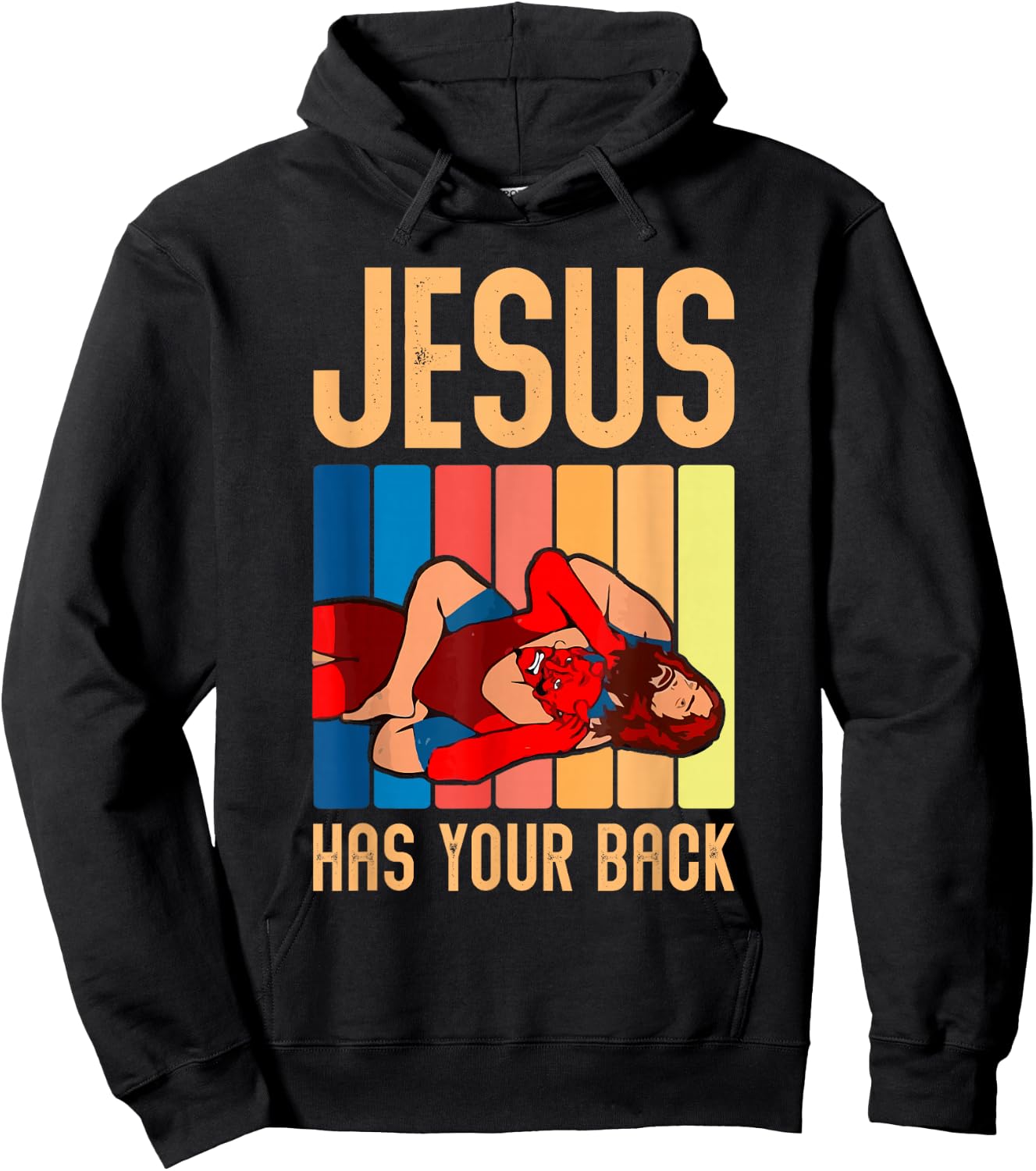 Jesus Has Your Back Funny Vintage Wrestler Wrestling Hoodie - Hoodie | Black