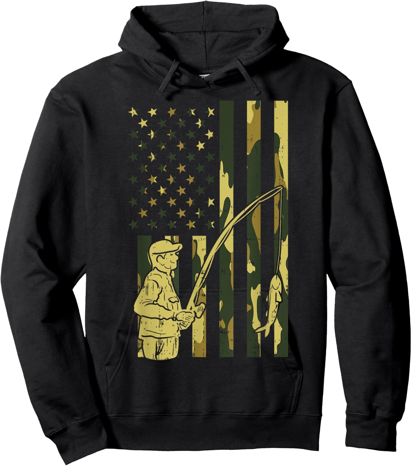 Camo Flag Fisherman Vintage Fishing Patriotic Angler Gift Hoodie - Hoodie | Black