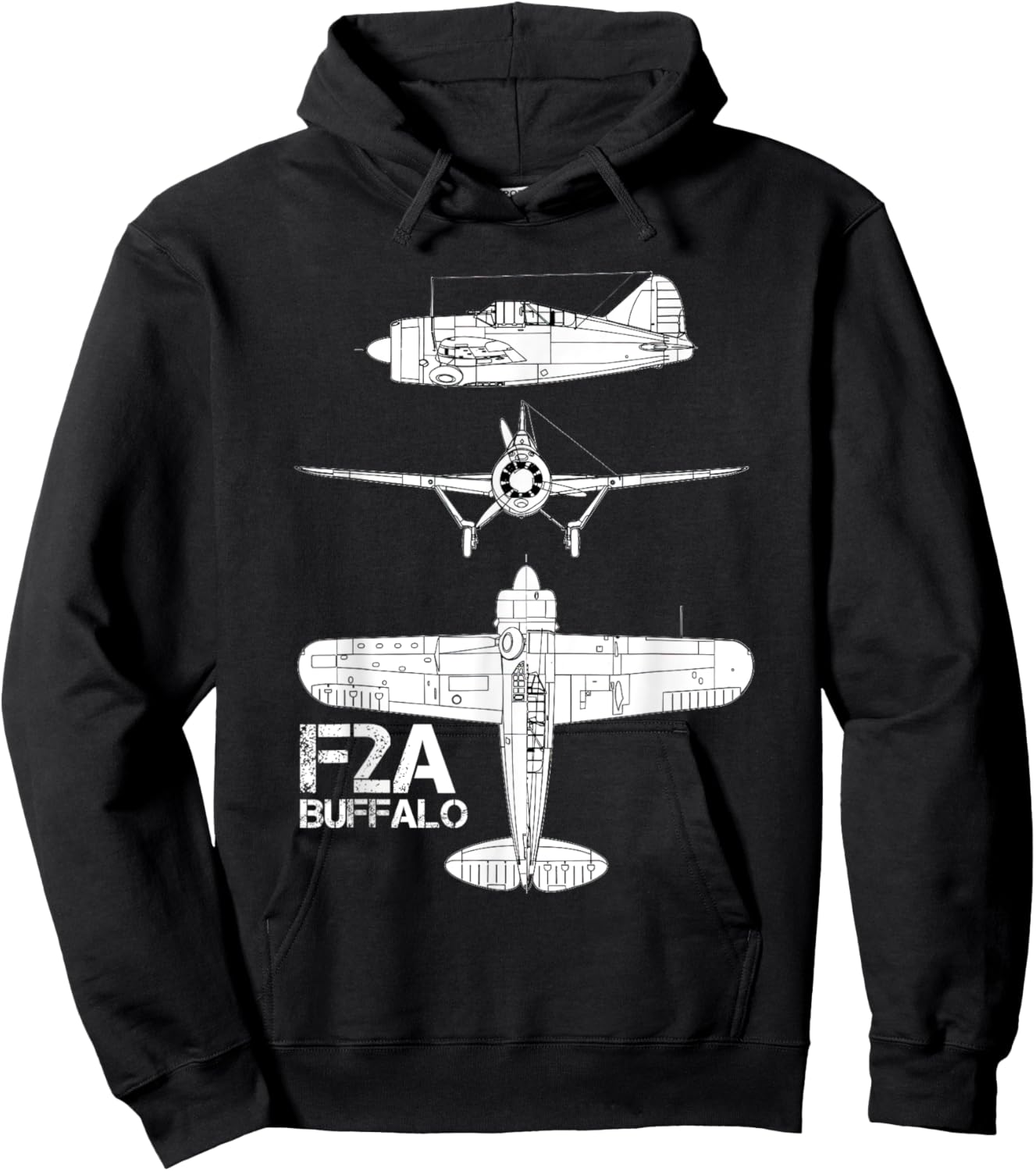 Brewster F2A Buffalo Fighter Aircraft WW2 Airplane Hoodie - Hoodie | Black