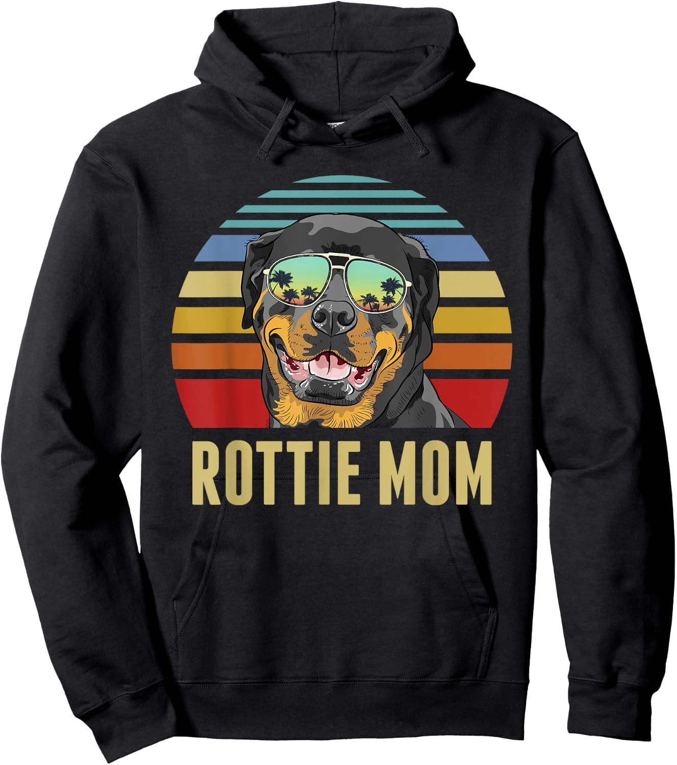 Rottie Mom Rottweiler Dog Vintage Retro Sunset Beach Vibe Hoodie - Hoodie | Black