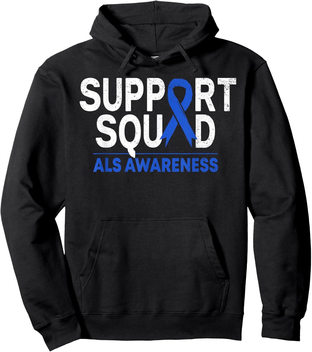 Support Squad ALS Awareness Month Blue Ribbon Support Team Hoodie - Hoodie | Black