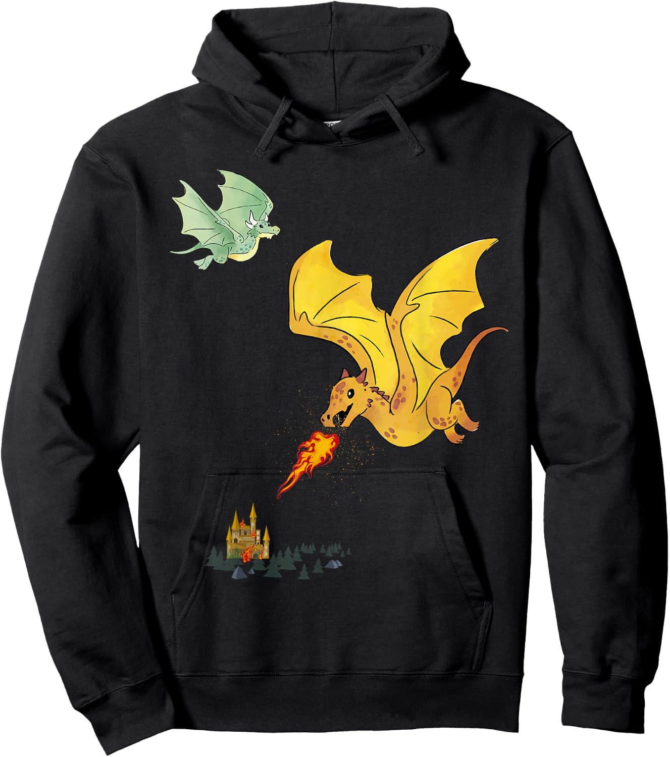 Flying Dragons & Flames Lizard Wyverns Hoodie - Hoodie | Black