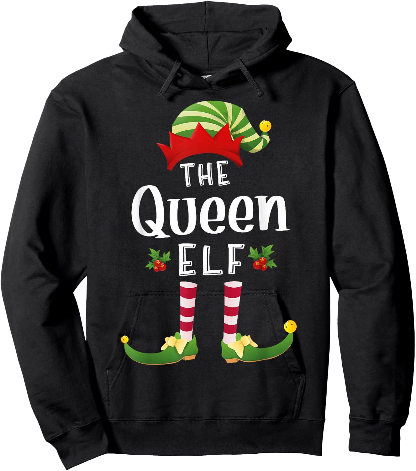 Queen Christmas Elf Matching Pajama X-Mas Party Hoodie - Hoodie | Black