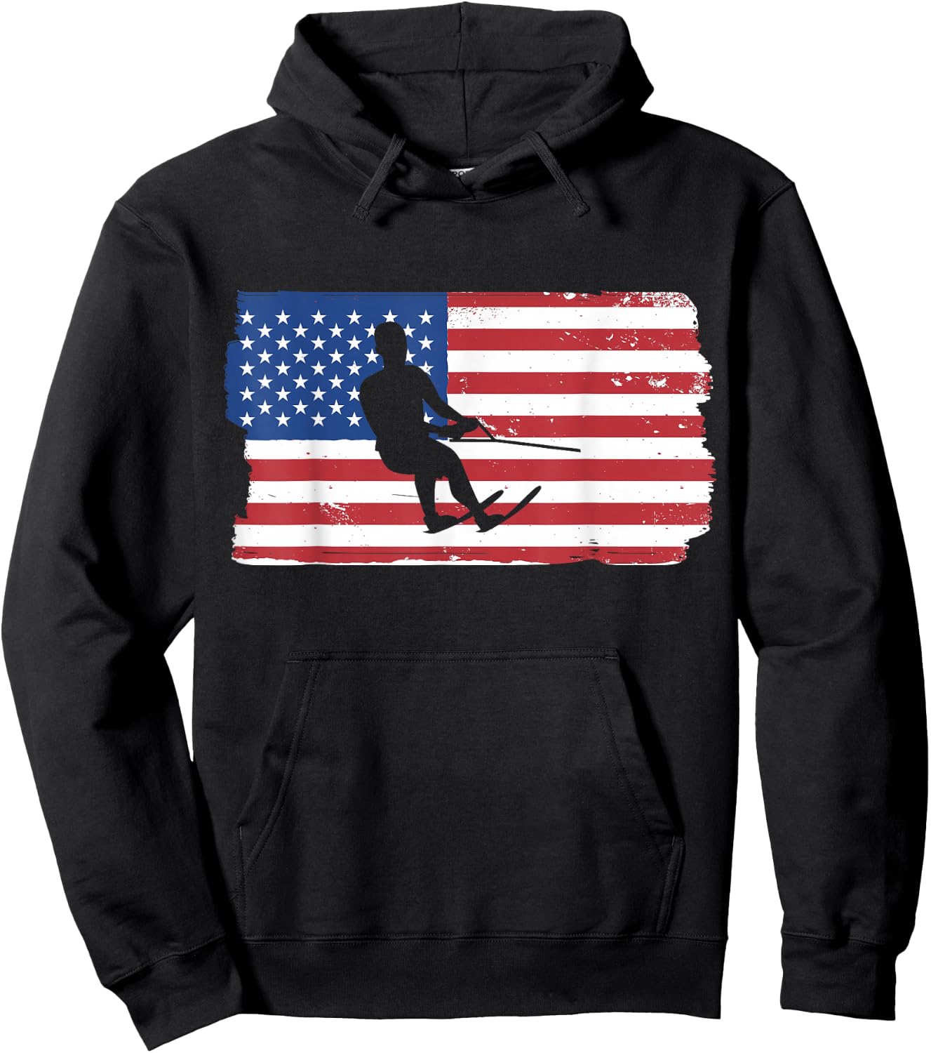 USA Waterskiing Patriotic American Flag Waterskiing Hoodie - Hoodie | Black
