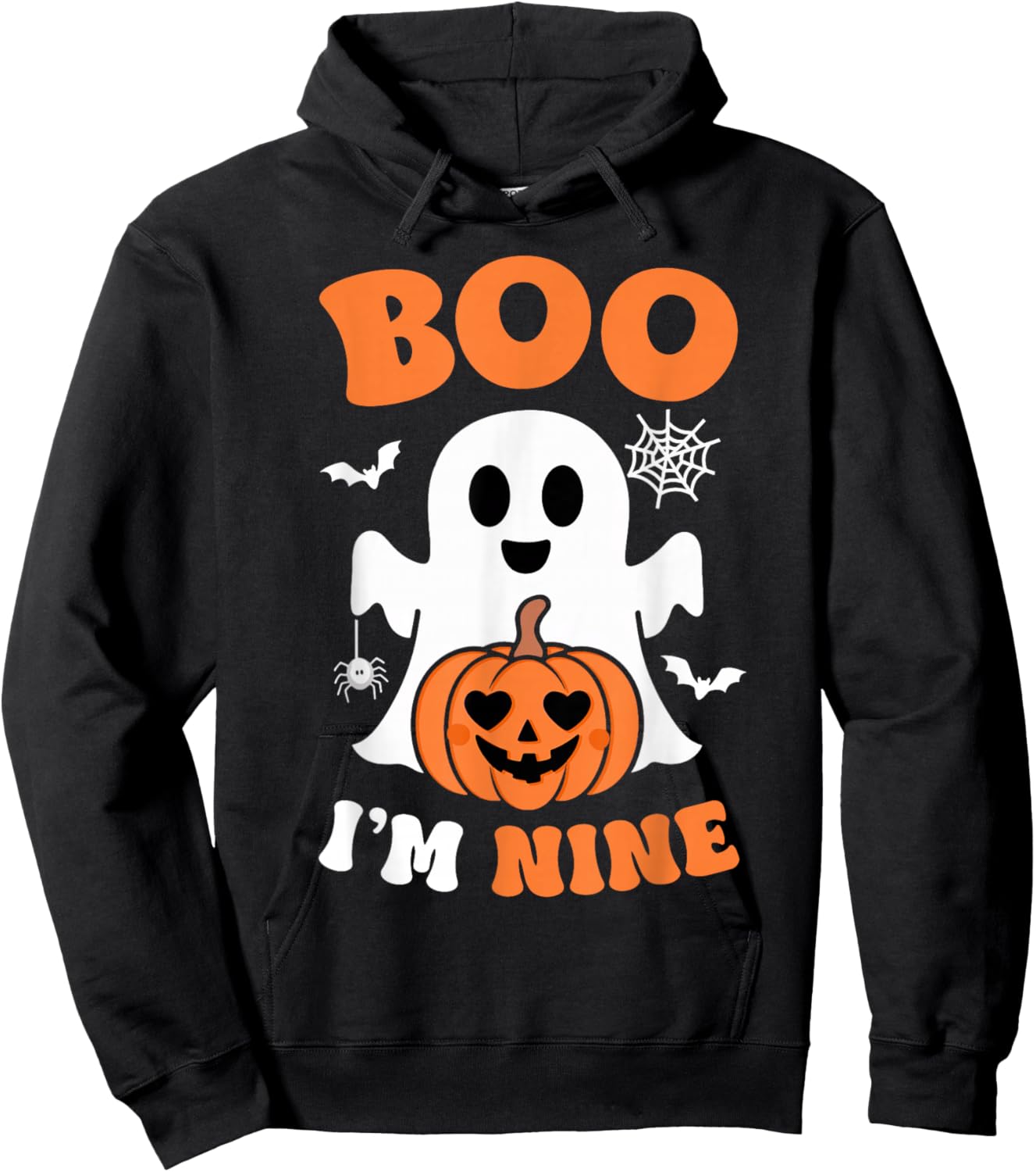 Ghost Boo I'm Nine Year 9th Birthday Boys Halloween Groovy Hoodie - Hoodie | Black