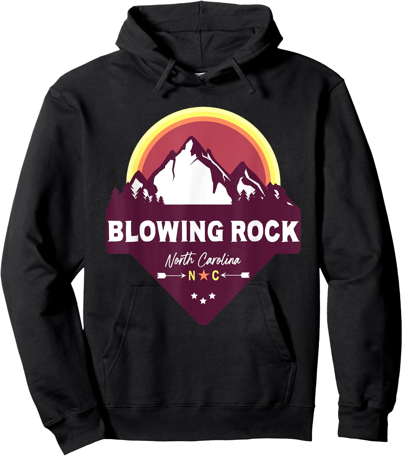 Retro Blowing Rock North Carolina NC Blue Ridge Mountains Hoodie - Hoodie | Black