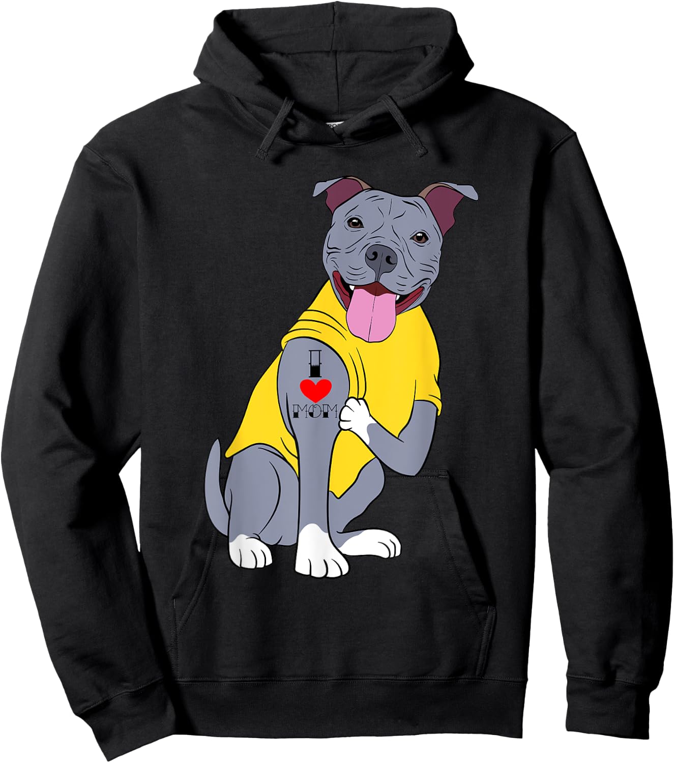 I Love Mom Mommy Mother's Day Collection Pitbull Dog Hoodie - Hoodie | Black