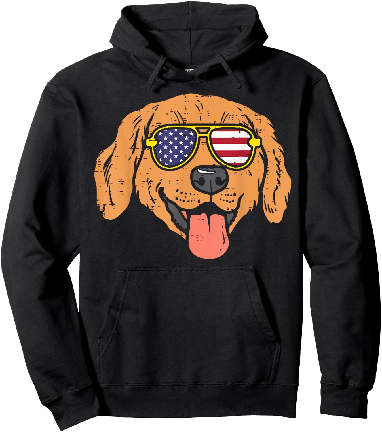 Golden Retriever American USA Flag 4th Of July Fourth Dog Women Kids Men Hoodie - Hoodie | Black