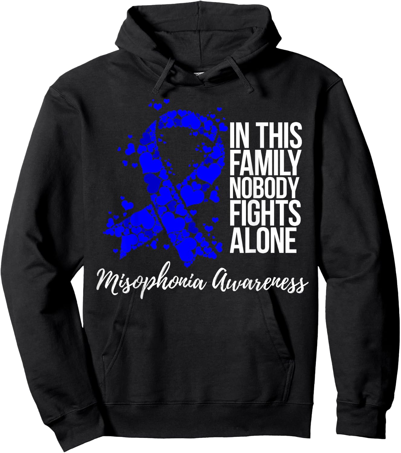 Family Support Blue Ribbon Misophonia Awareness Hoodie - Hoodie | Black