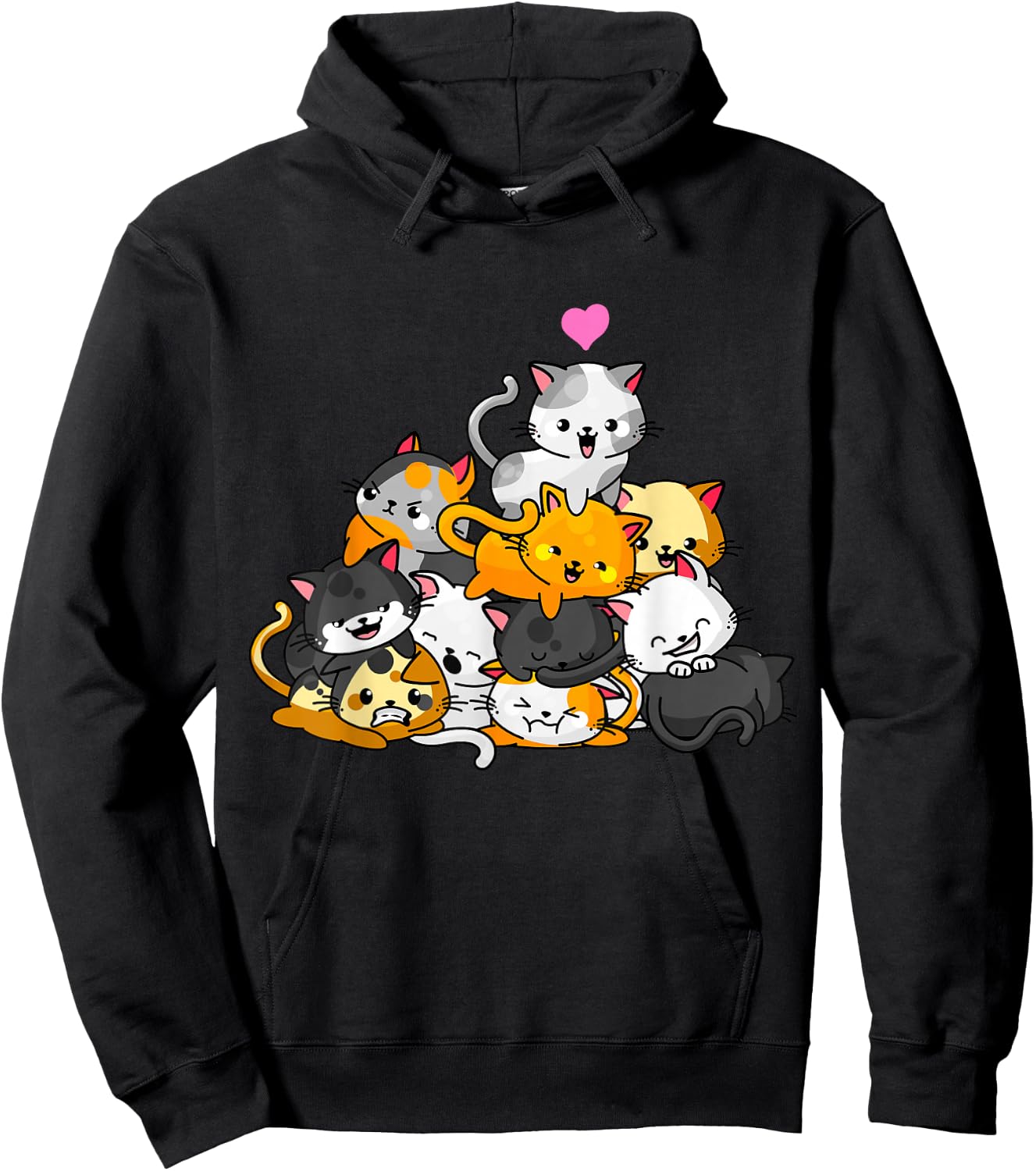 Cat Cute Kitty Pile Cats Anime Kawaii Neko Gift Women Girls Small Hoodie - Hoodie | Black