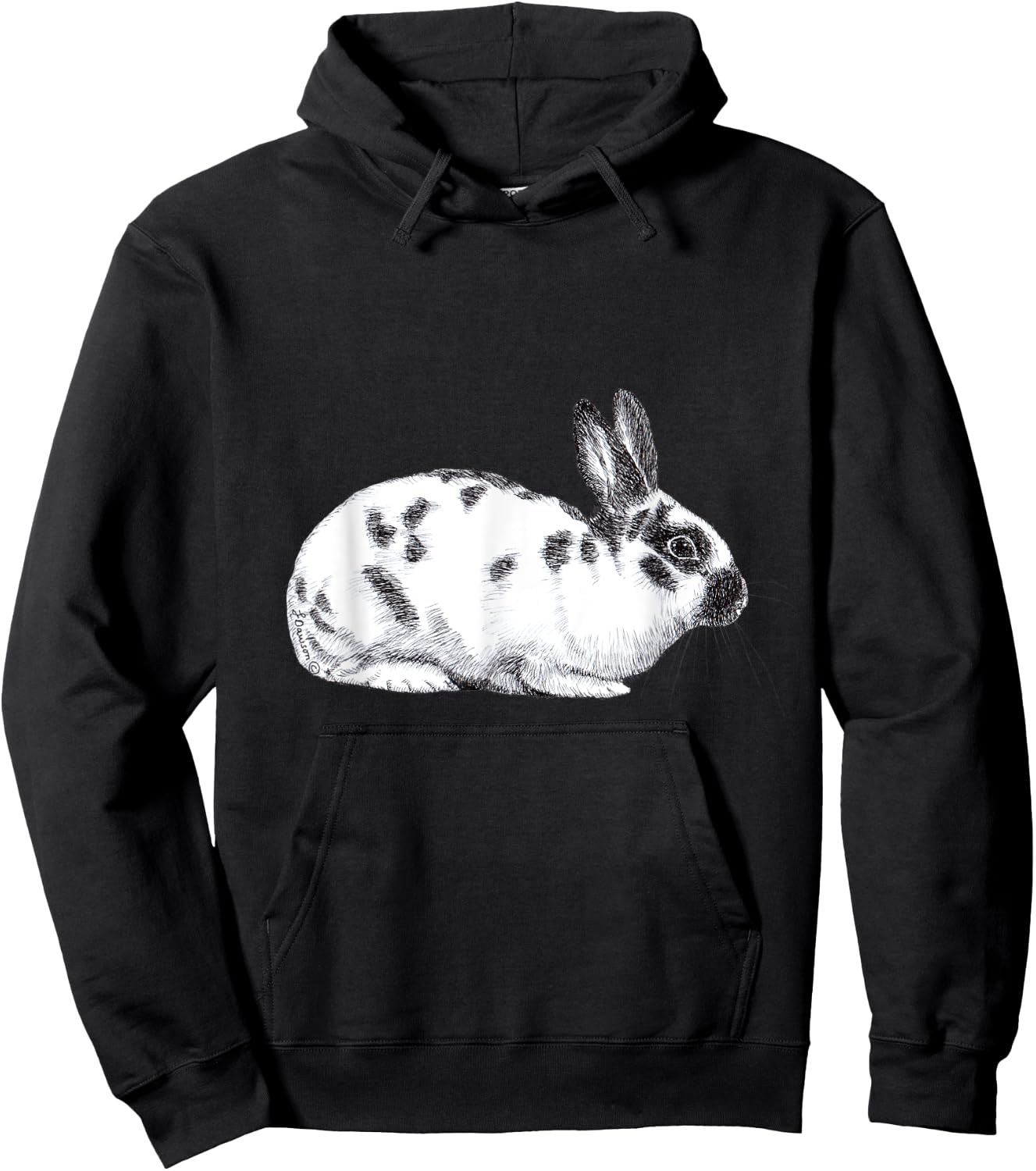 Cute English Spotted Bunny Rabbit Drawing Hoodie - Hoodie | Black