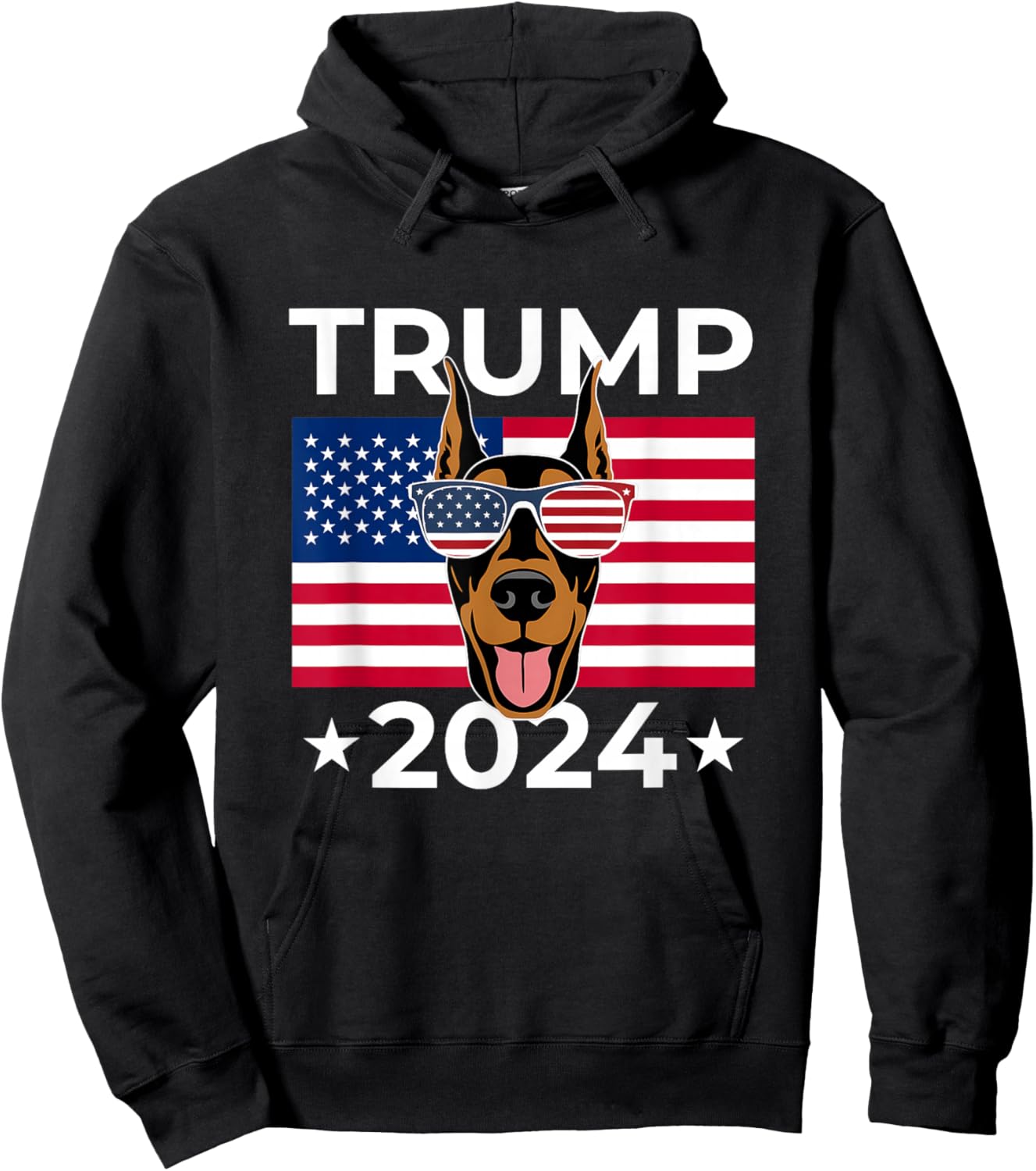 US Election Vote Trump 2024 Doberman Pinscher Dog USA Flag Hoodie - Hoodie | Black