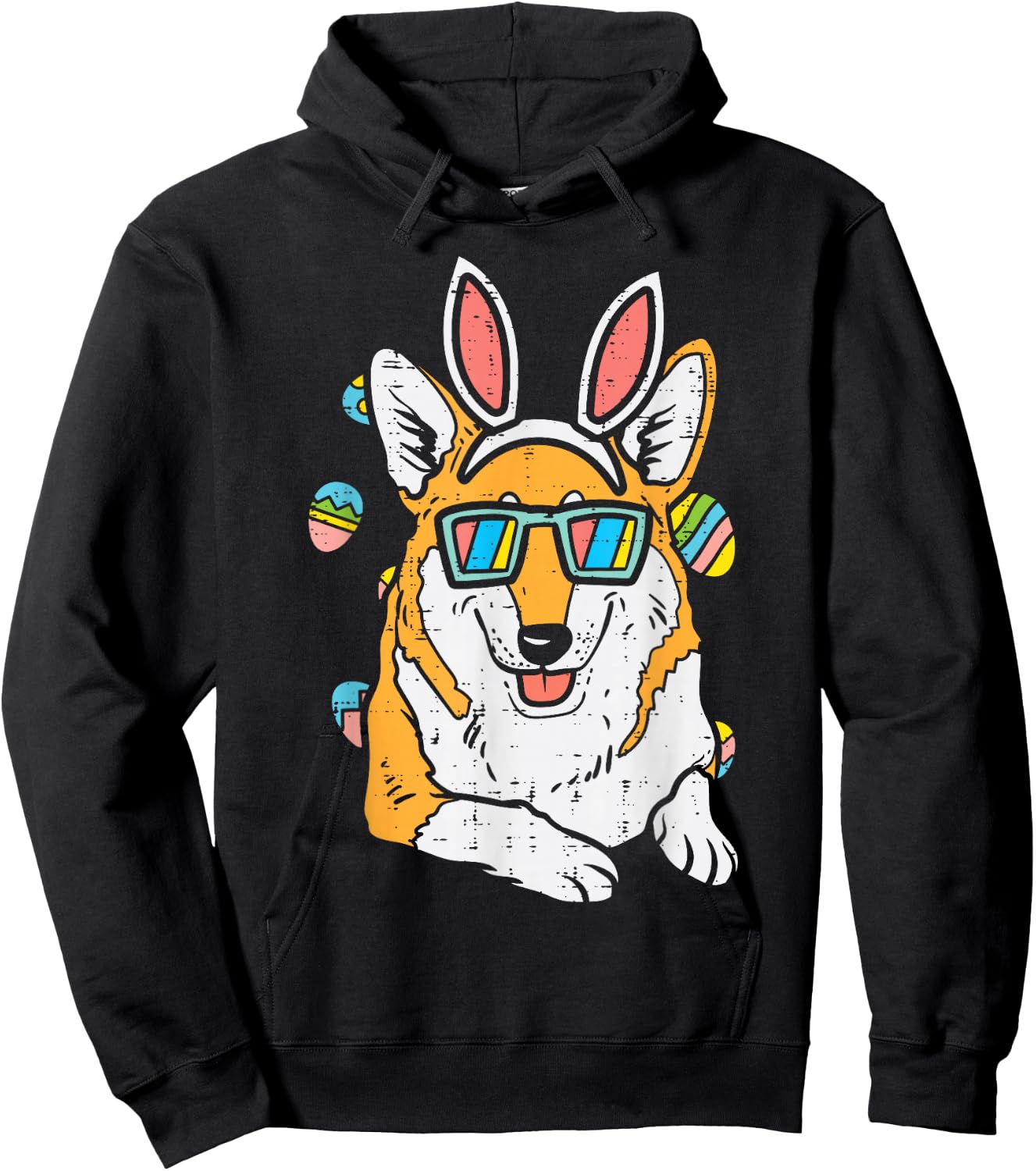 Welsh Corgi Bunny Ears Glasses Eggs Easter Dog Owner Lover Hoodie - Hoodie | Black