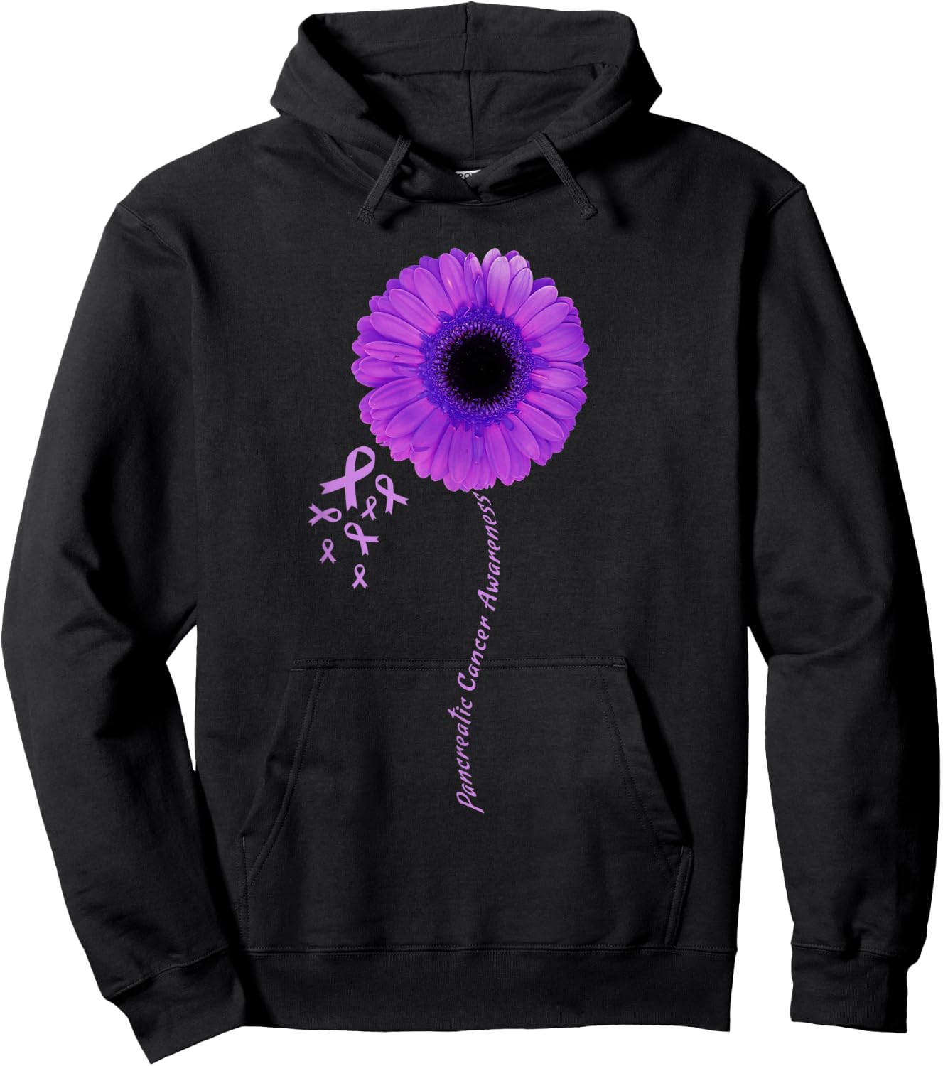 I Wear Purple Flower Pancreatic Cancer Awareness Ribbon Hoodie - Hoodie | Black