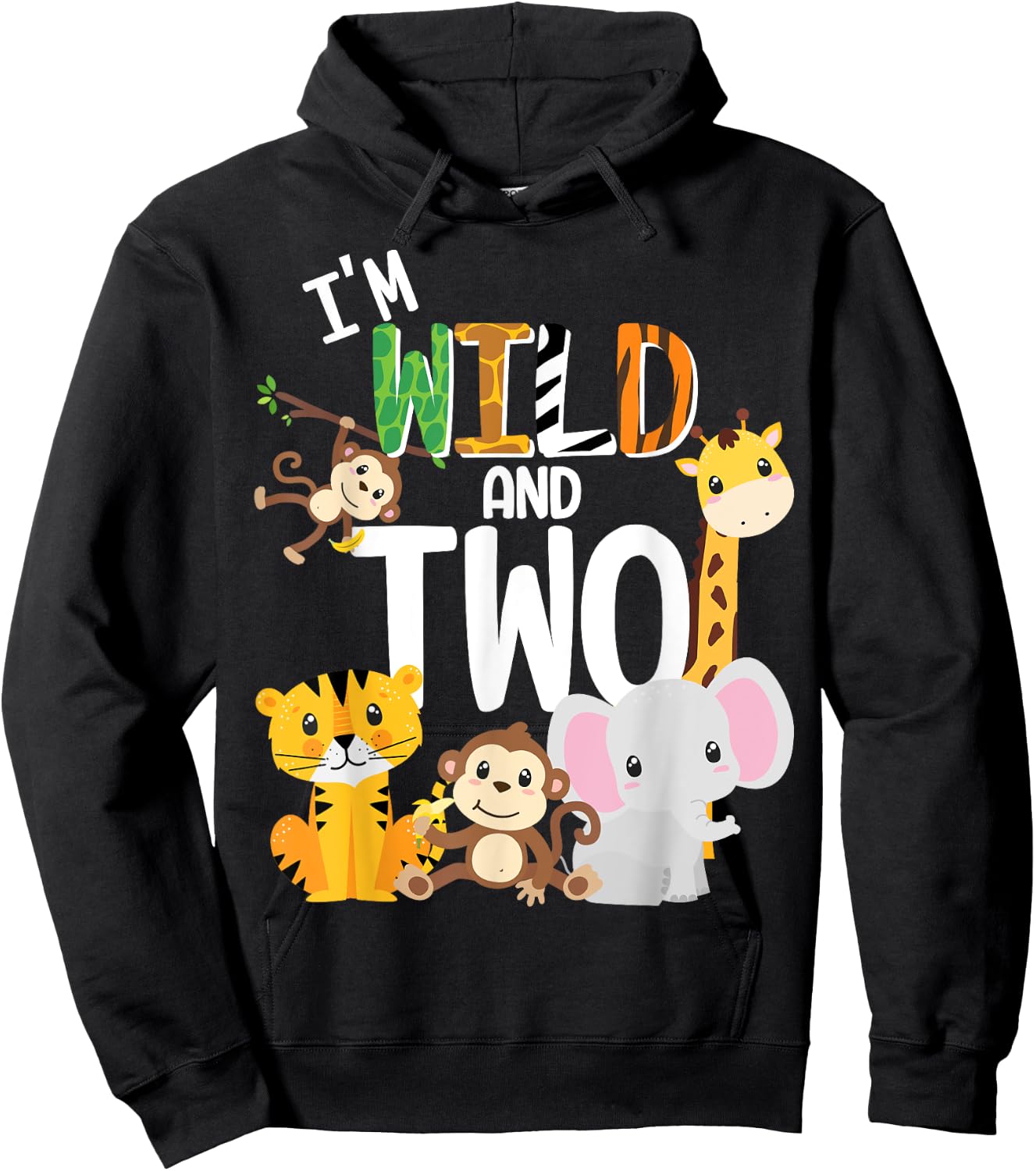 I'm Wild and Two Zoo Theme Birthday Safari Jungle Animals Hoodie - Hoodie | Black