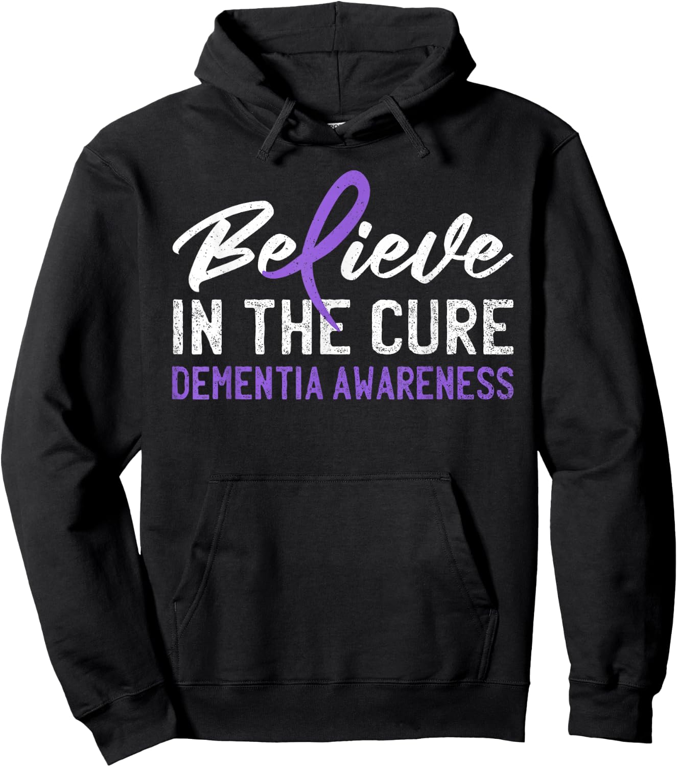 Believe In The Cure Dementia Awareness Purple Ribbon Support Hoodie - Hoodie | Black