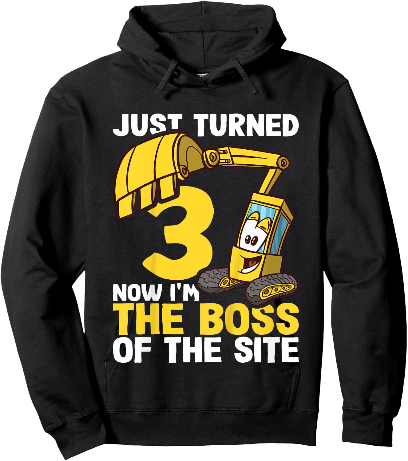 Kids 3rd Birthday Shirt Boy Excavator Construction Site Boss Hoodie - Hoodie | Black