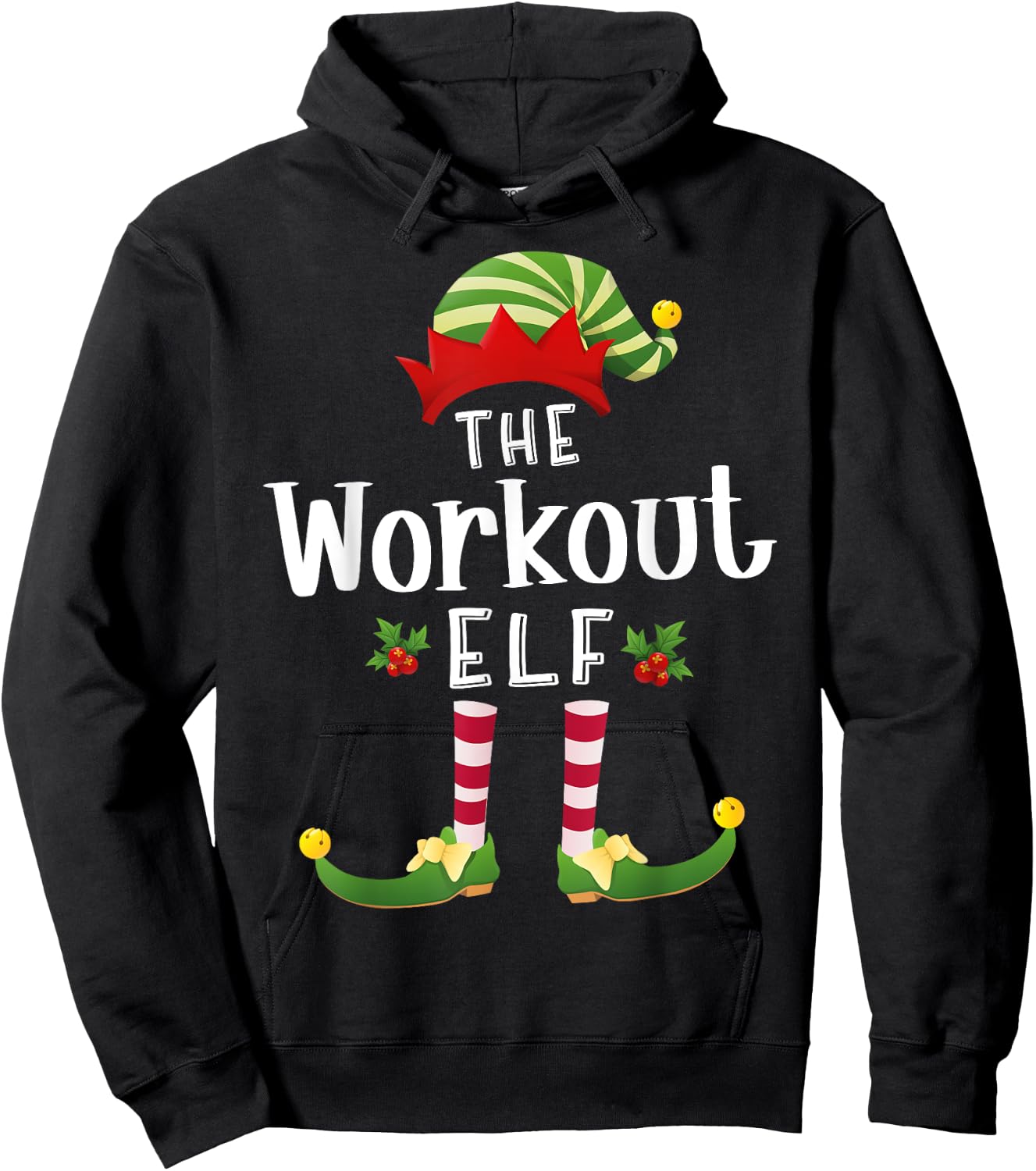 Workout Christmas Elf Matching Pajama X-Mas Party Hoodie - Hoodie | Black