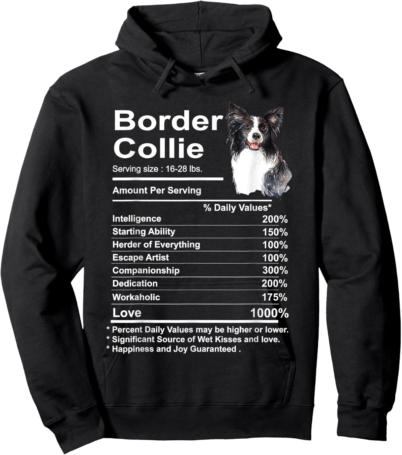 Funny Border Collie Facts Nutrition Gift Border Hoodie - Hoodie | Black