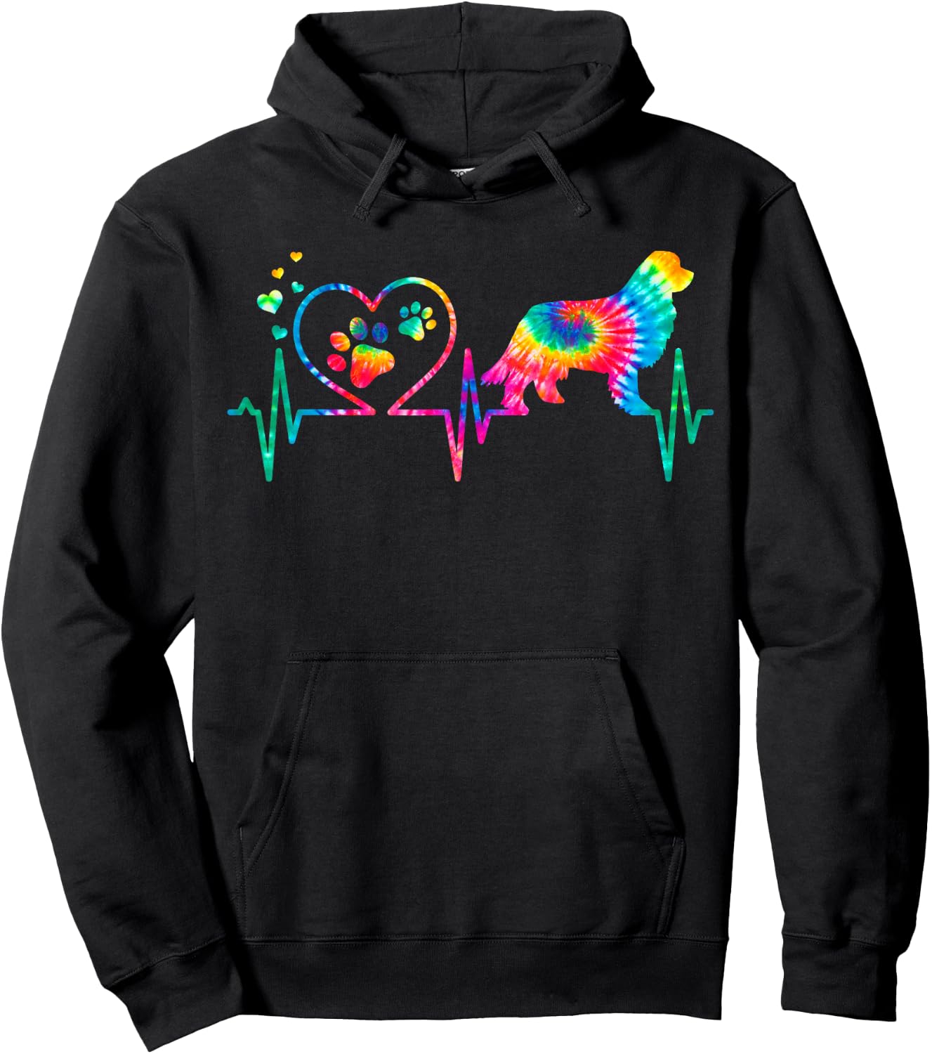 Newfoundland Newfie Mom Dad Heartbeat Tie Dye Dog Gift Hoodie - Hoodie | Black