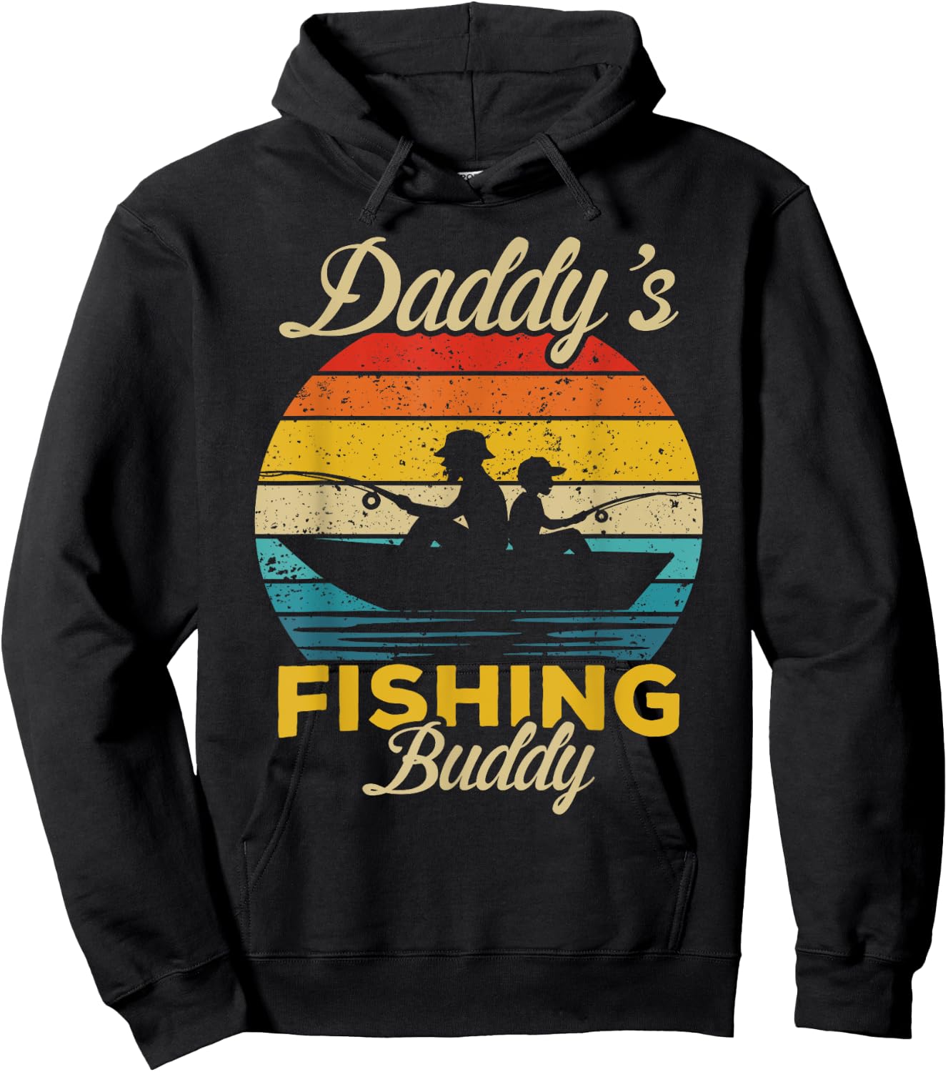 Daddy's Fishing Buddy funny retro dad son Gift fisherman Hoodie - Hoodie | Black