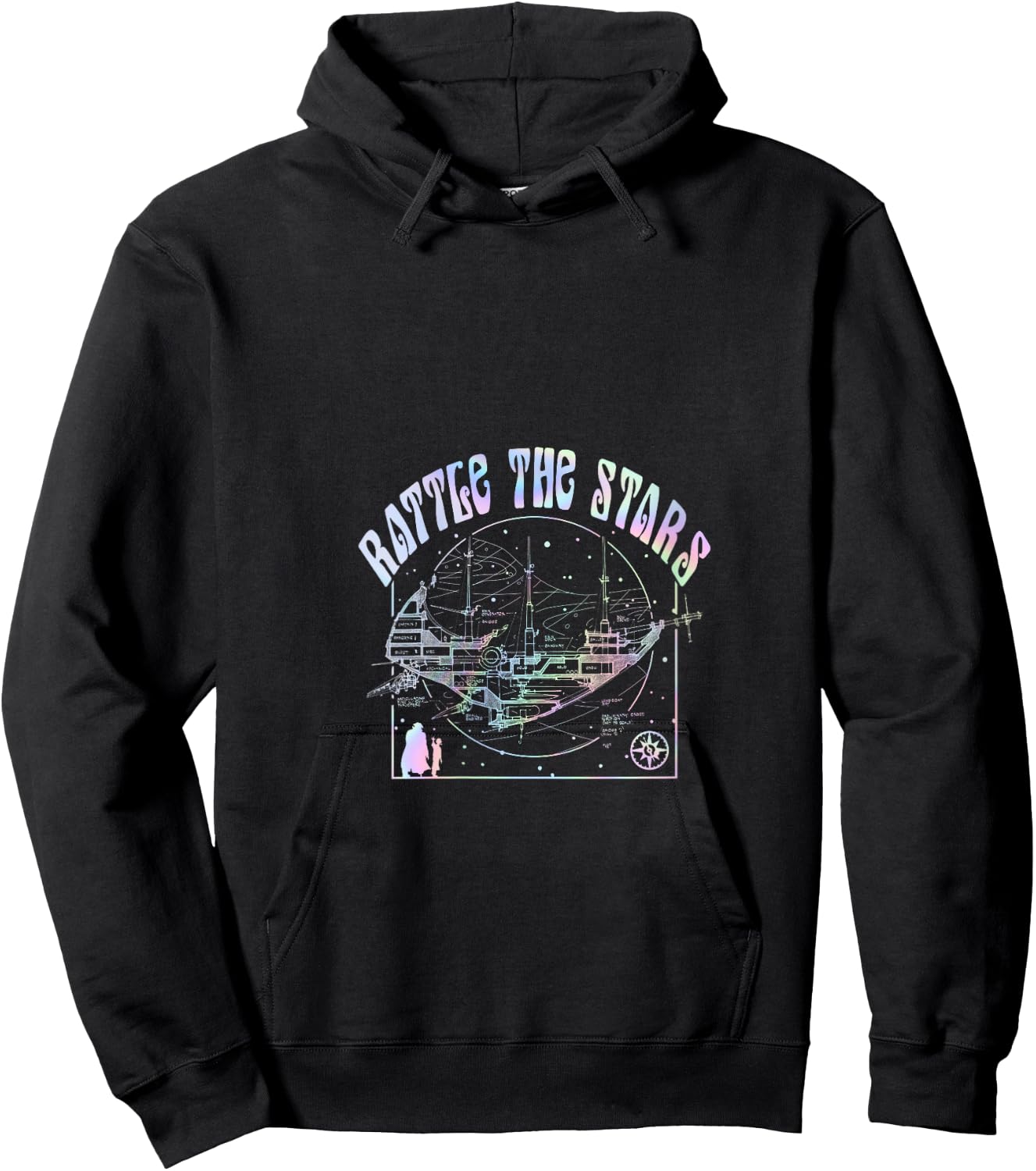 Disney Treasure Planet Vintage Rattle The Stars Rainbow Neon V-Neck Hoodie - Hoodie | Black
