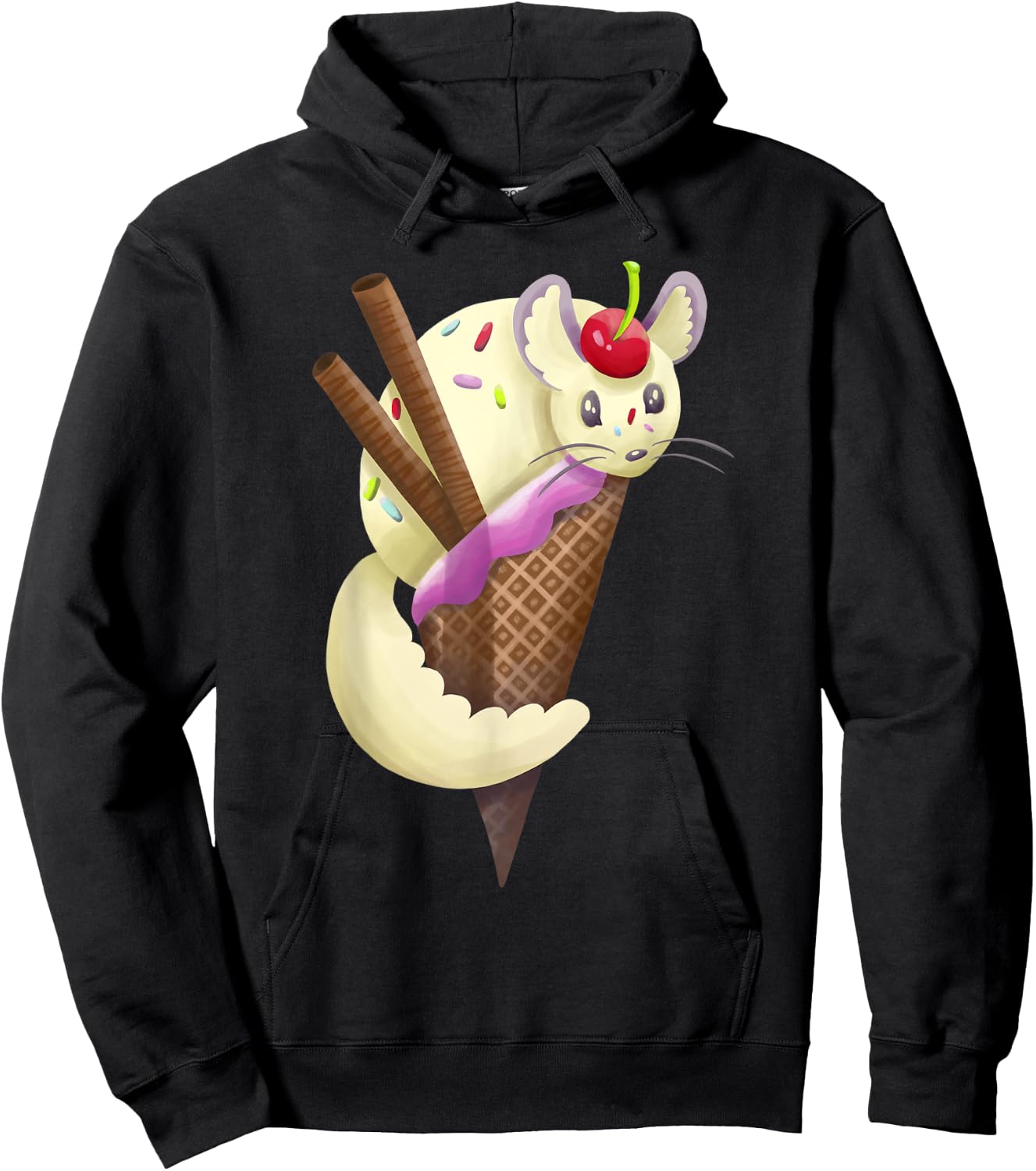 Punny Cute Vanilla Chinchilla Ice Cream Sundae Hoodie - Hoodie | Black