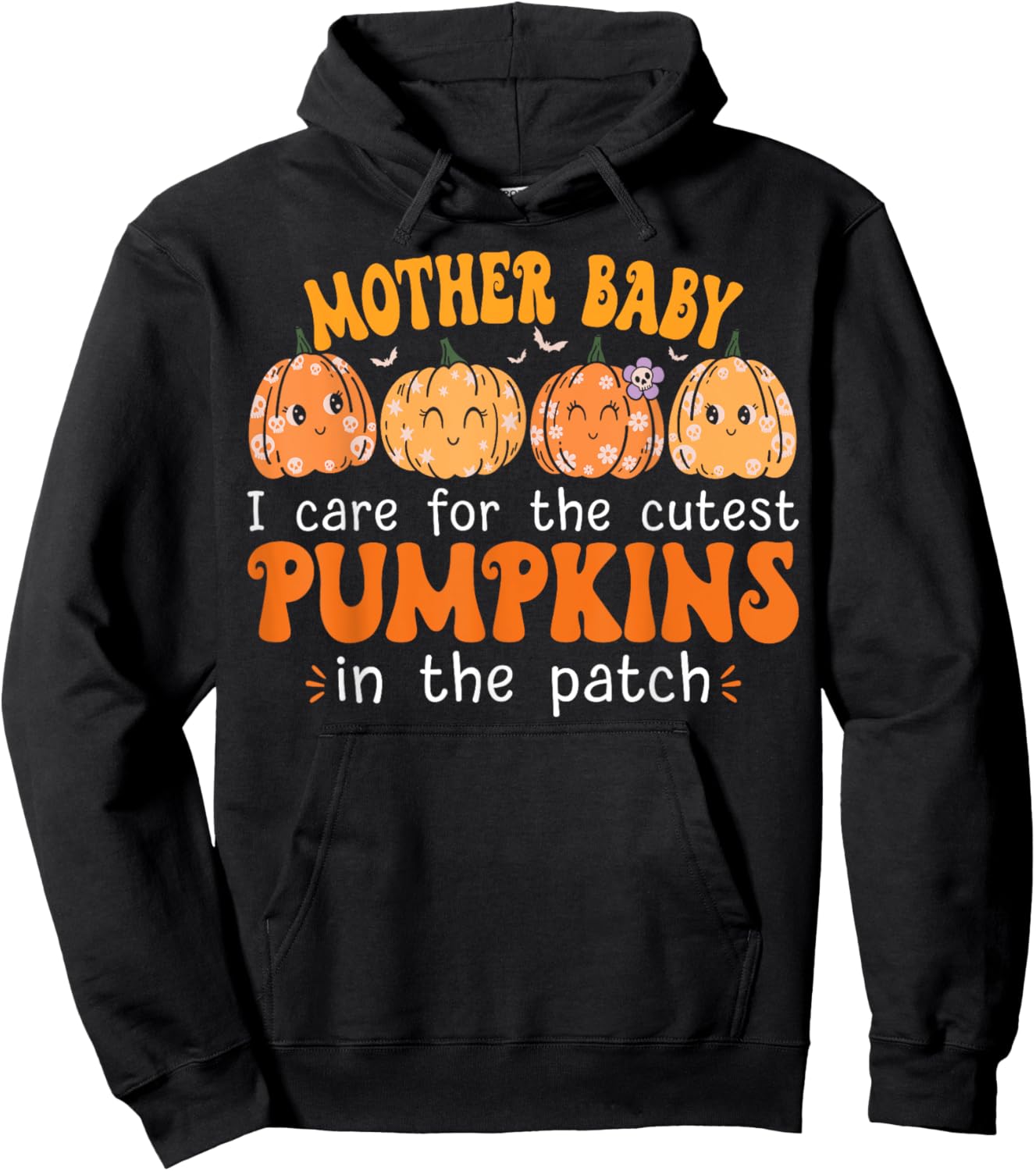 Mother Baby Nurse Cute Pumpkins Halloween Postpartum Nurse Hoodie - Hoodie | Black