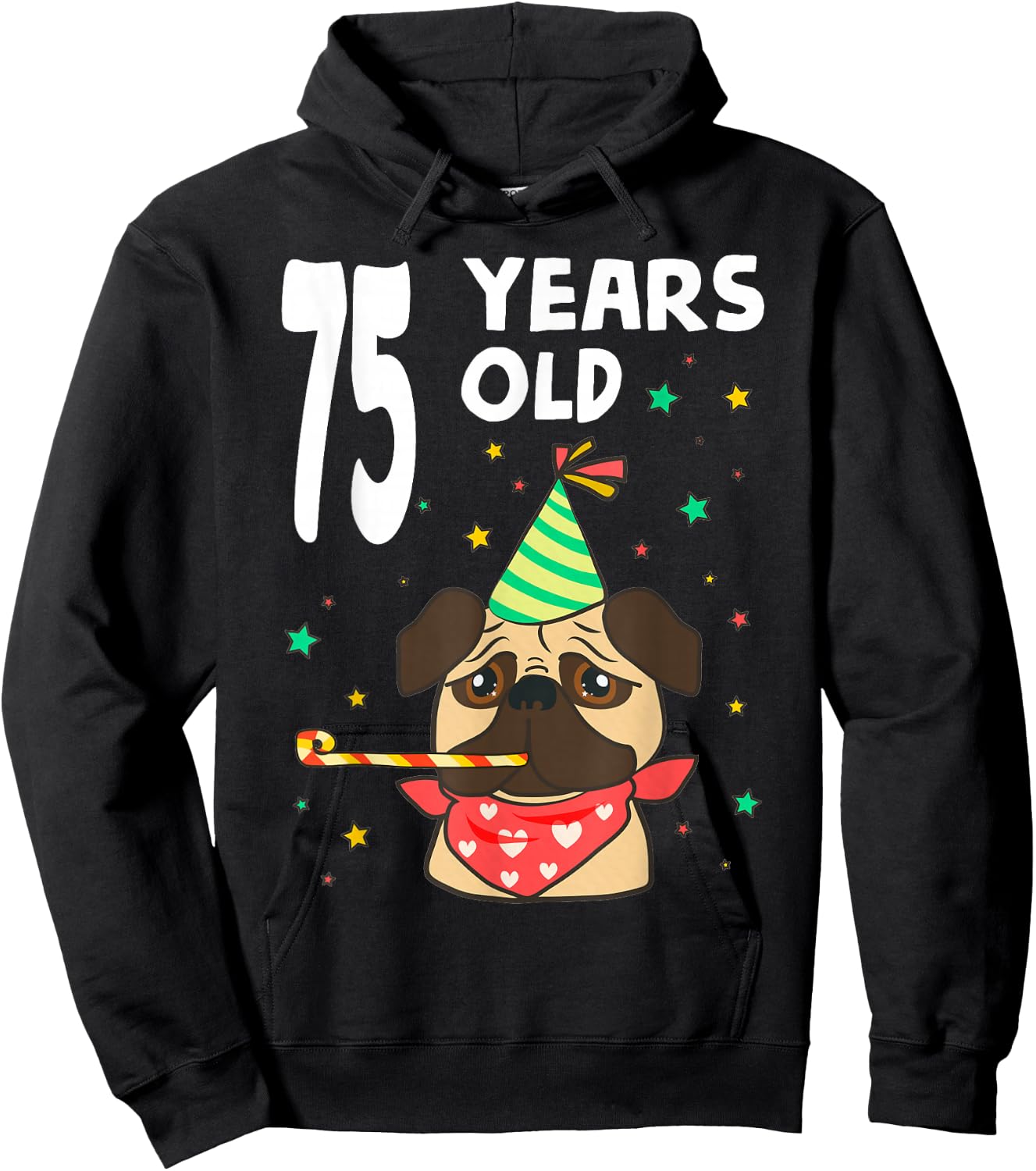 75th Birthday Pug Dog Lover Party 75 Year Old Funny B-Day Men Women Girls Kids Hoodie - Hoodie | Black