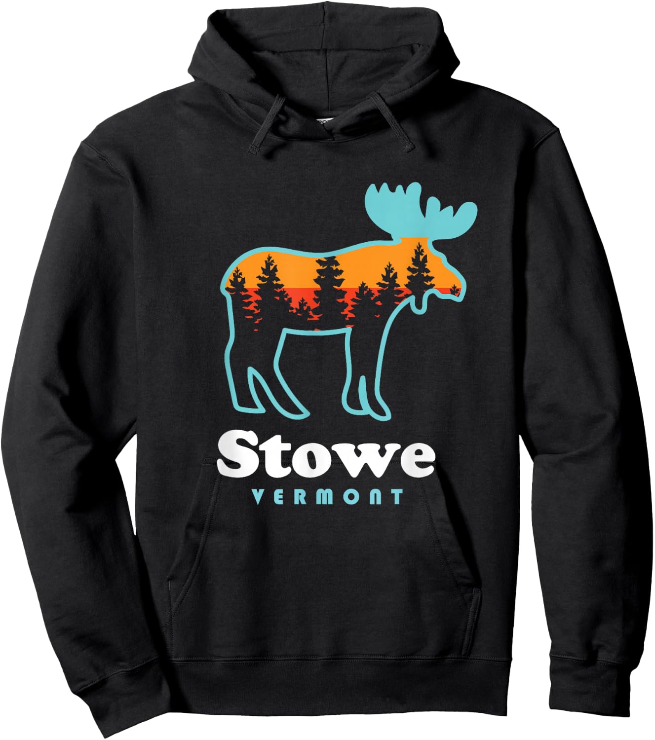 Stowe Vermont Skiing Mountains Stowe VT Moose Hoodie - Hoodie | Black
