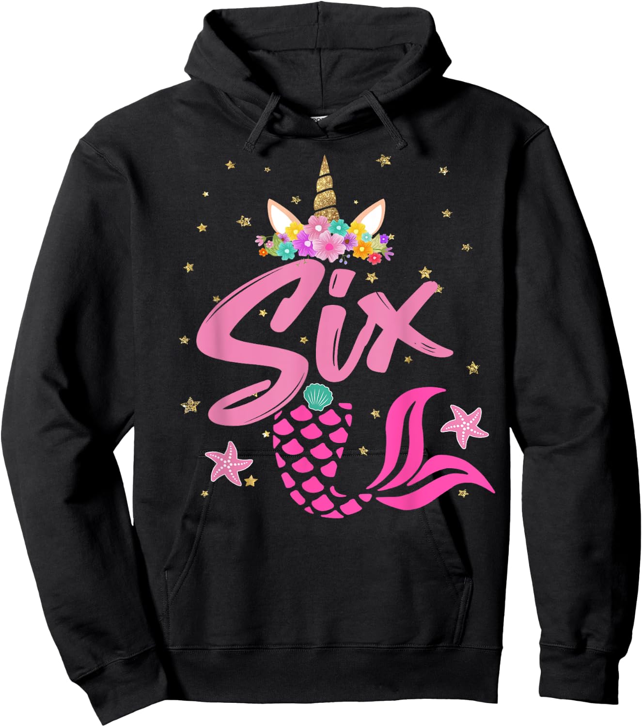 Unicorn Birthday Girl 6 Years Old Gift 6th B-day Hoodie - Hoodie | Black