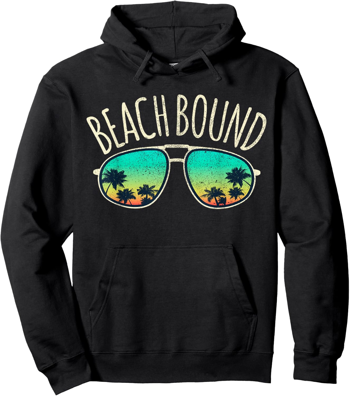 Beach Bound Retro Surf Vintage Sunglasses Distressed Gift Women Kids Hoodie - Hoodie | Black