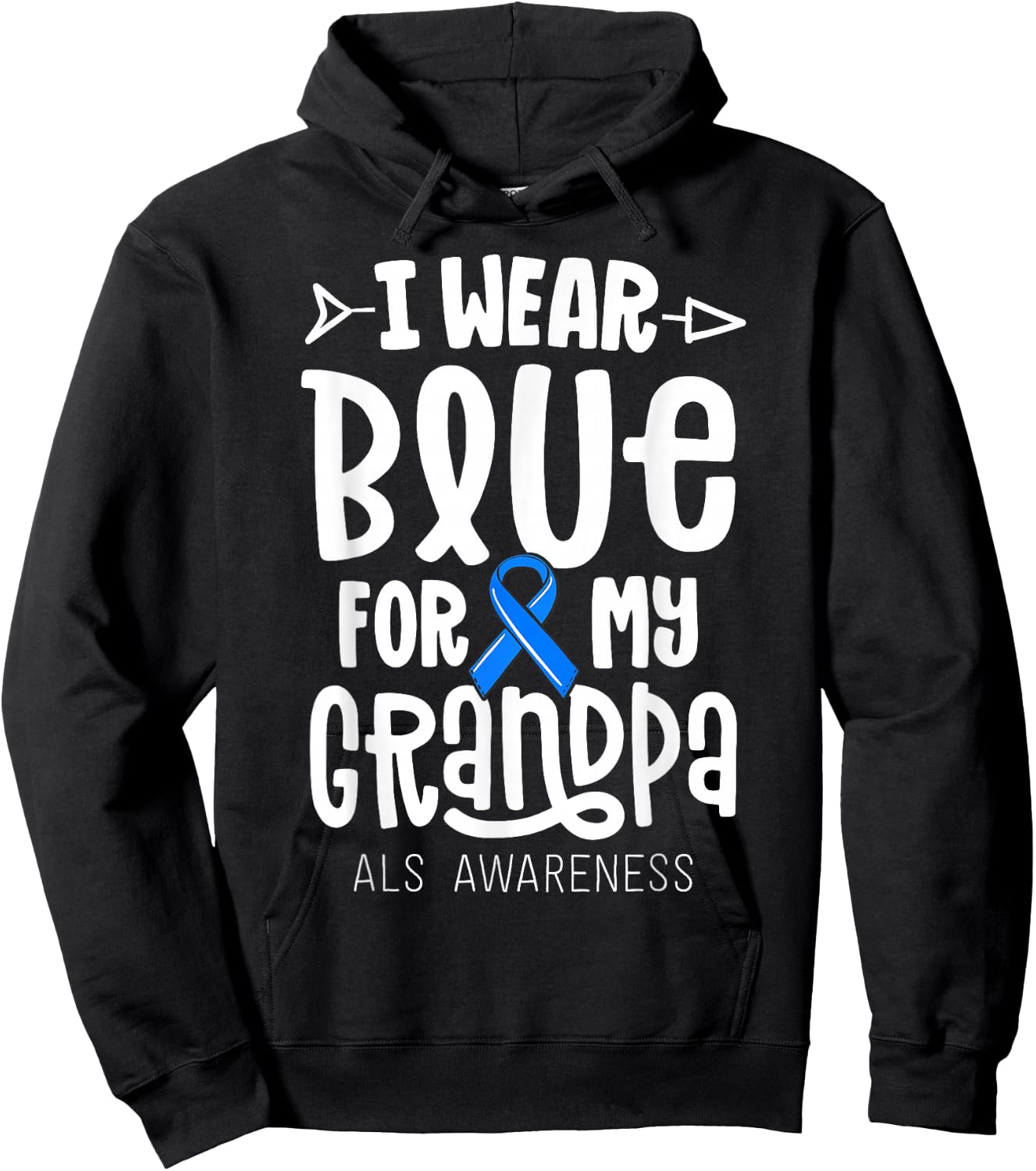 Blue Ribbon for Grandpa Disease ALS Awareness Family Cure Hoodie - Hoodie | Black